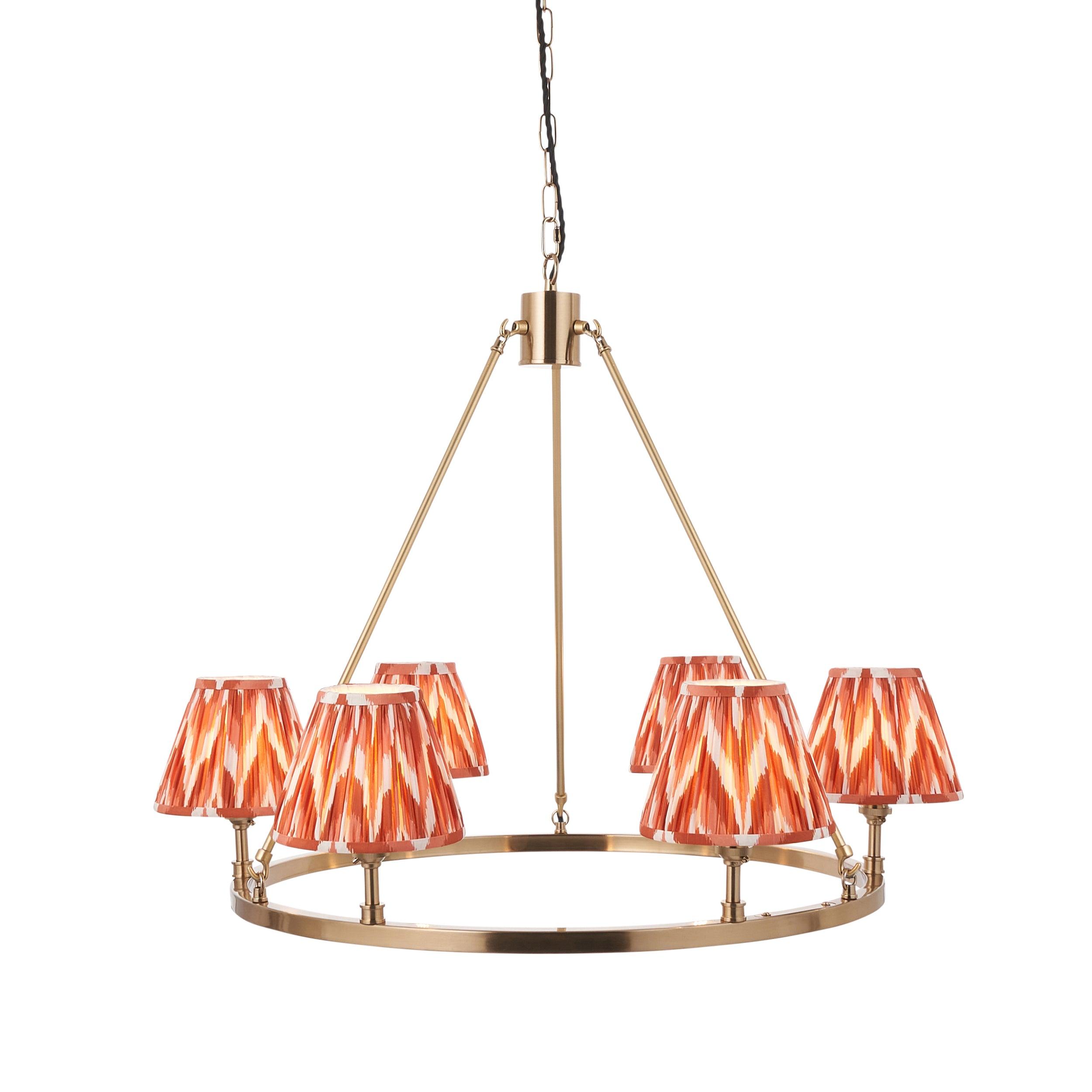 Chester Large Brass Ceiling Pendant Light With Orange Zigzag16cm Shades