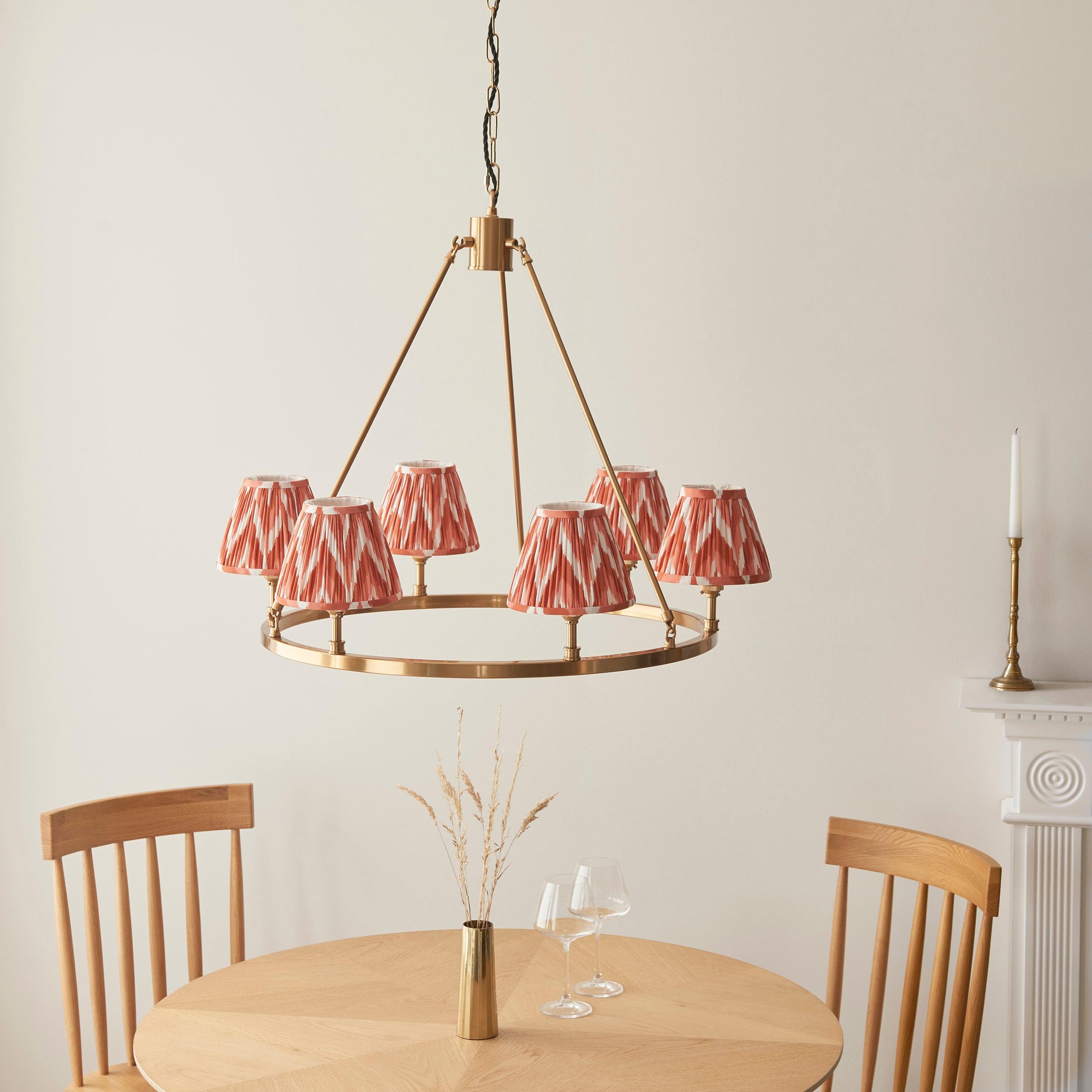 Chester Large Brass Ceiling Pendant Light With Orange Zigzag16cm Shades