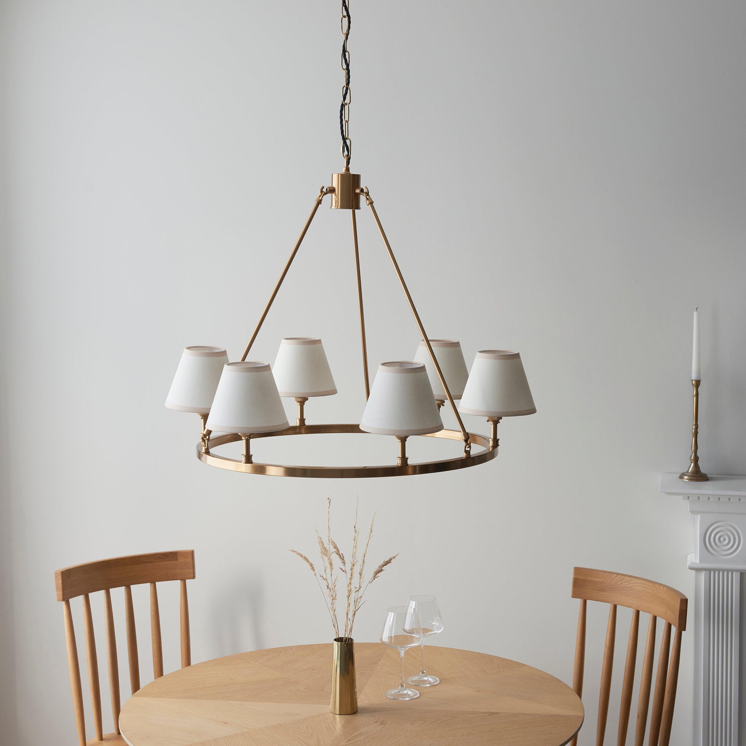 Chester Large Brass Ceiling Pendant Light With White Ivy 16cm Shades