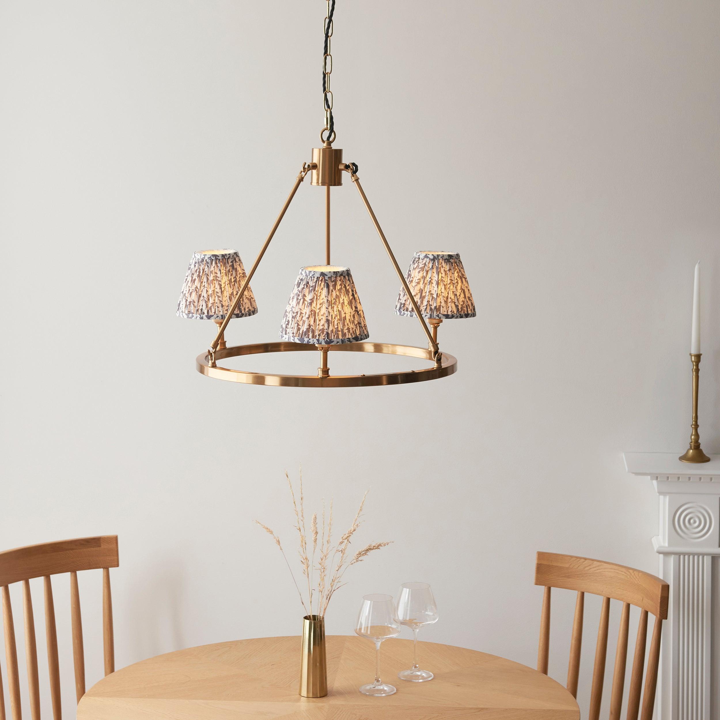 Chester Brass Ceiling Pendant Light With Grey Leaf 16cm Shades