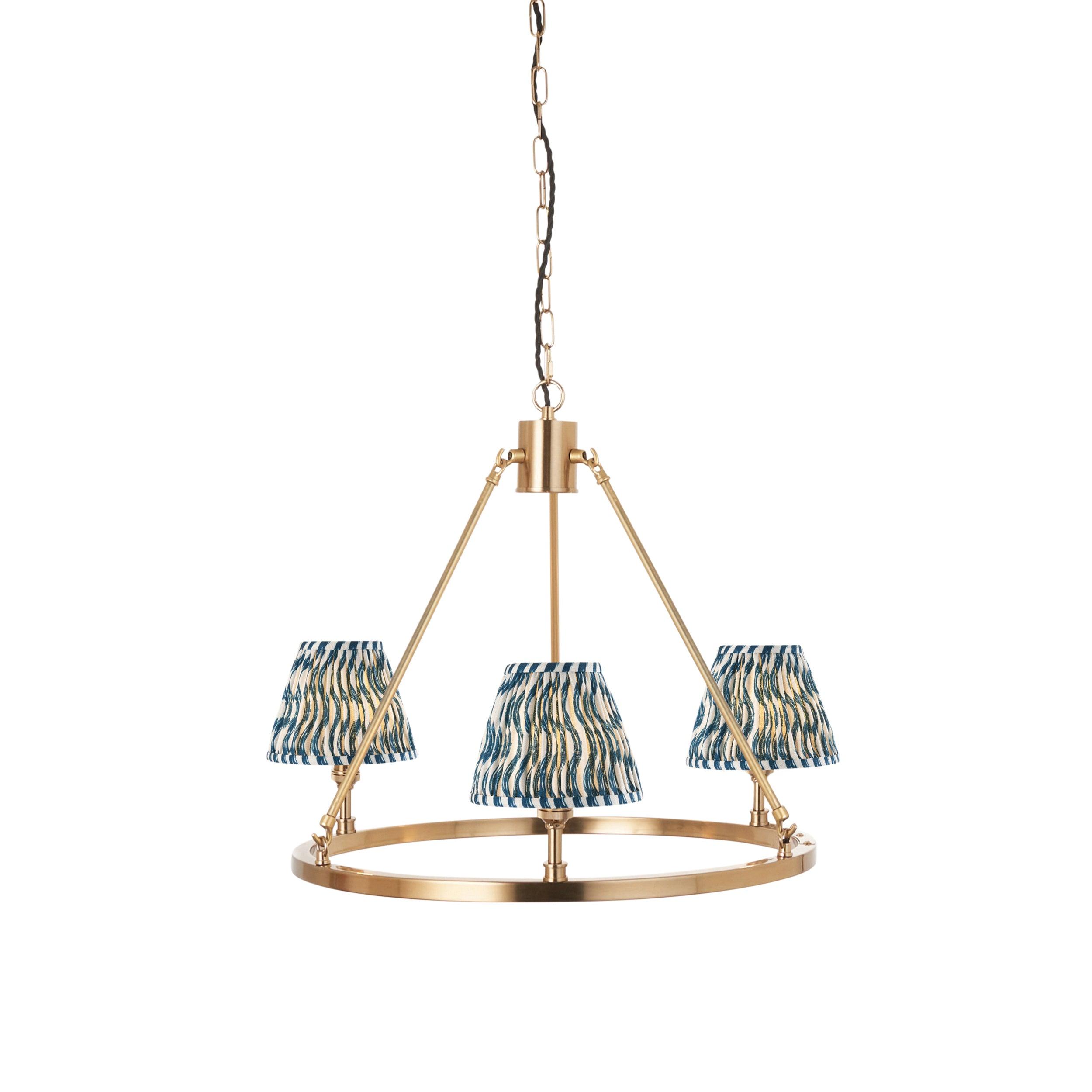 Chester Brass Ceiling Pendant Light With Blue Ripple 16cm Shades