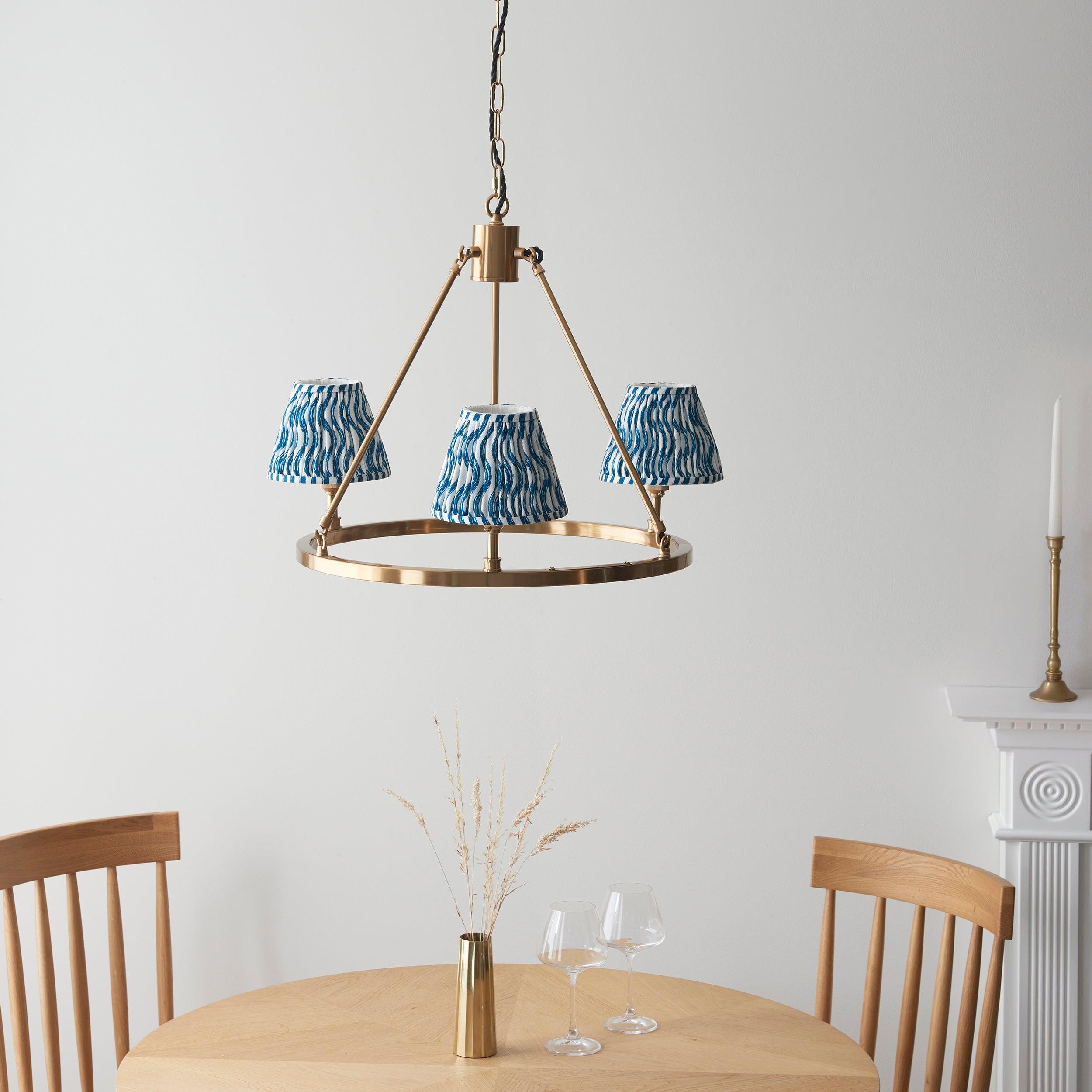 Chester Brass Ceiling Pendant Light With Blue Ripple 16cm Shades