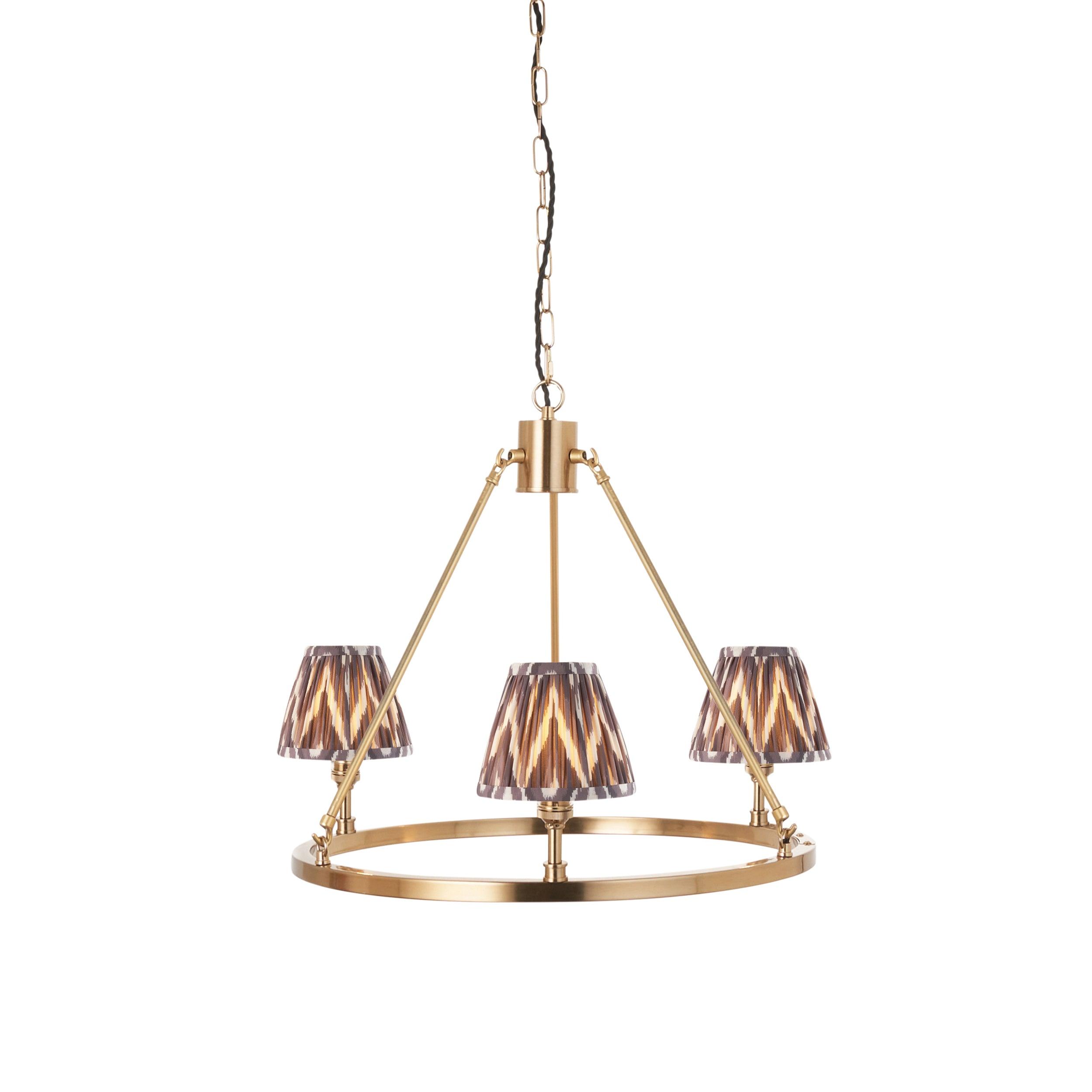 Chester Brass Ceiling Pendant Light With Grey ZIgzag 16cm Shades