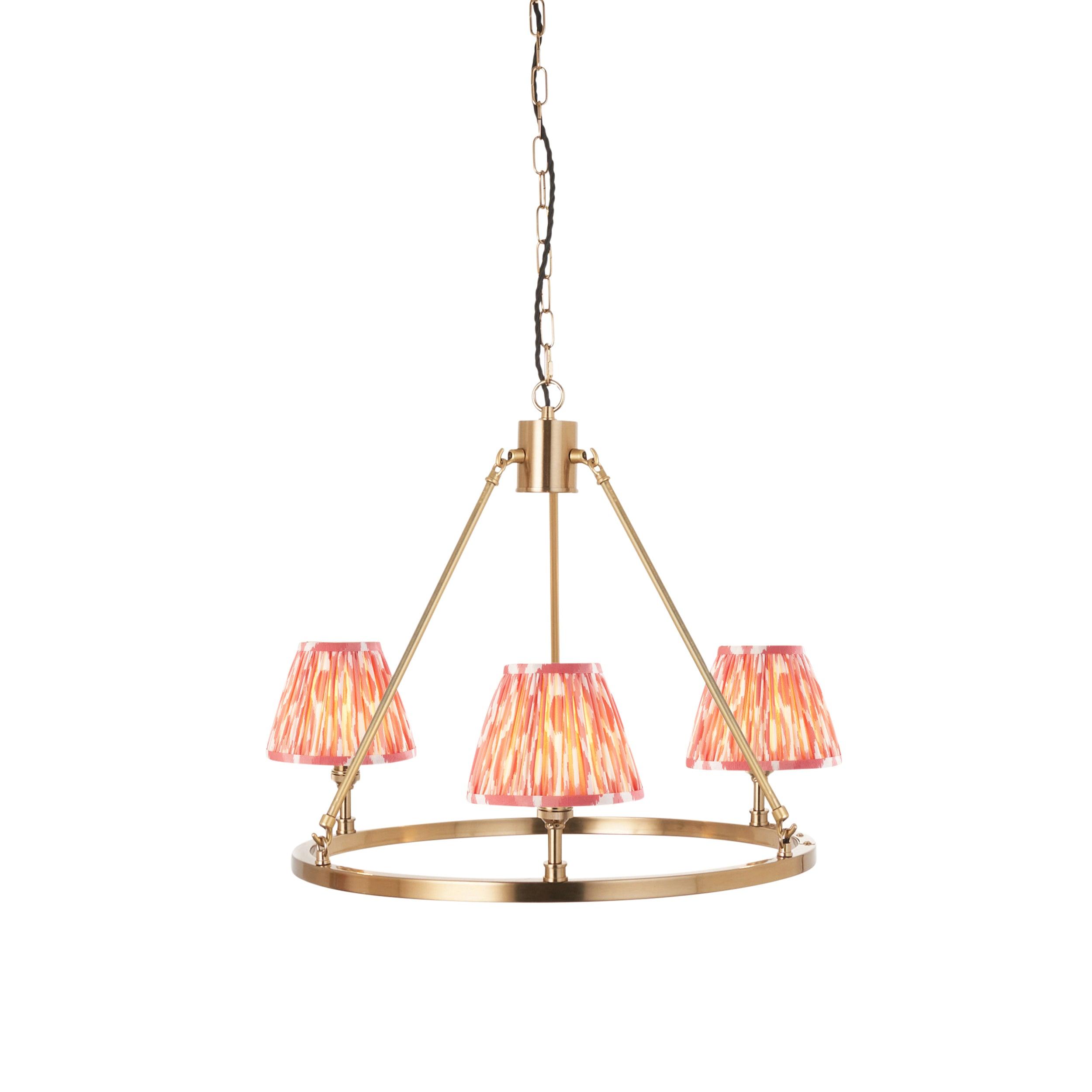 Chester Brass Ceiling Pendant Light With Pink Ikat 16cm Shades
