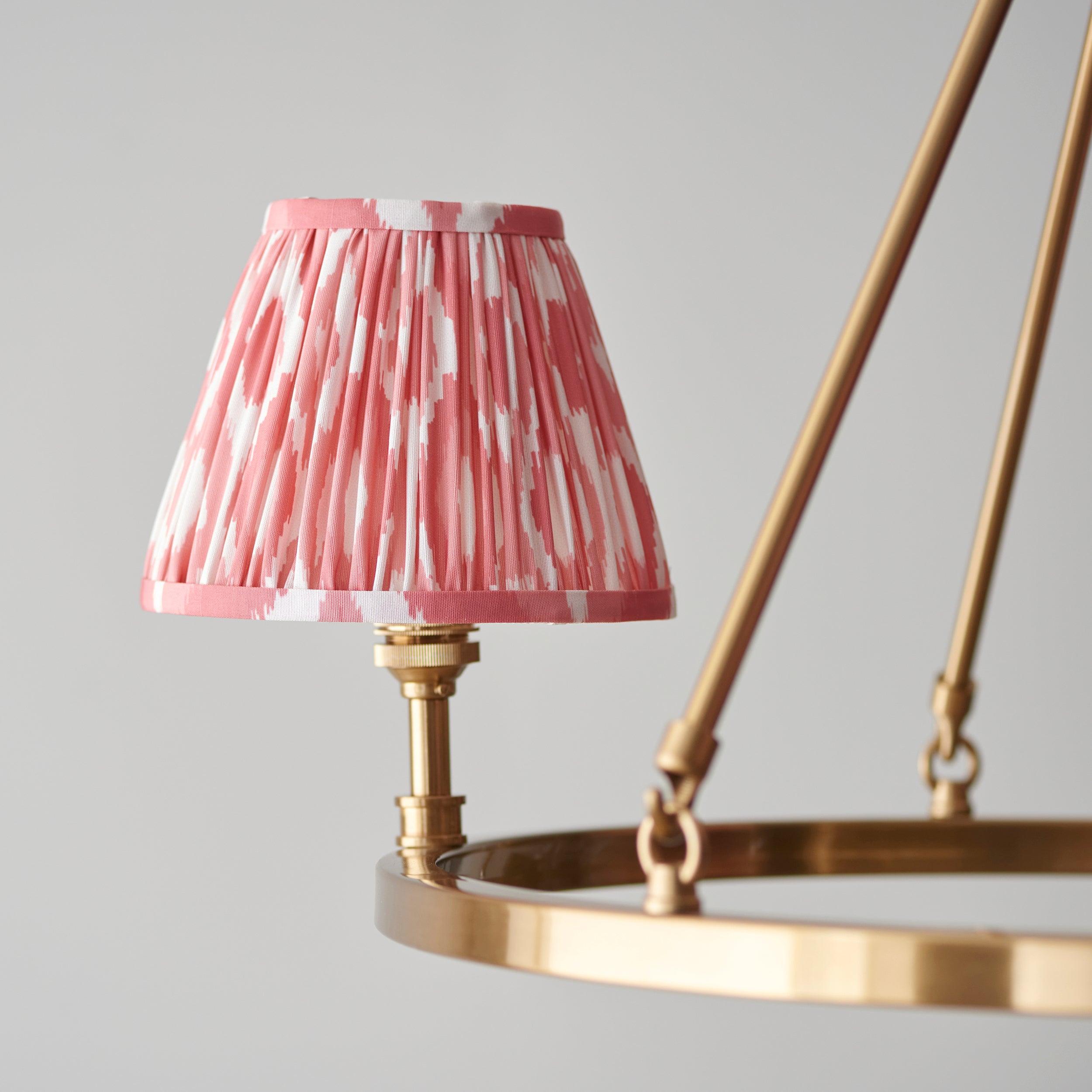 Chester Brass Ceiling Pendant Light With Pink Ikat 16cm Shades