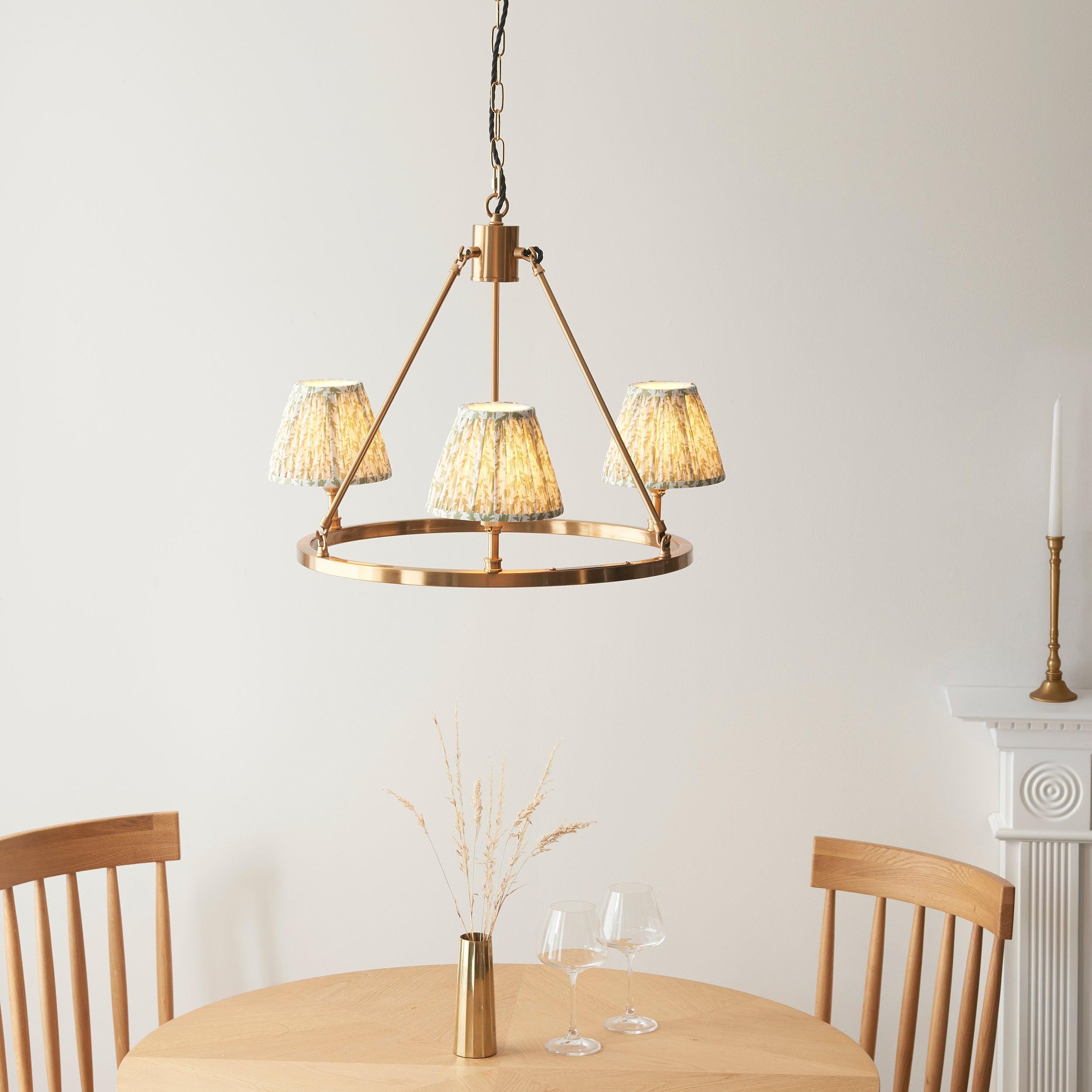 Chester Brass Ceiling Pendant Light With Green Leaf 16cm Shades