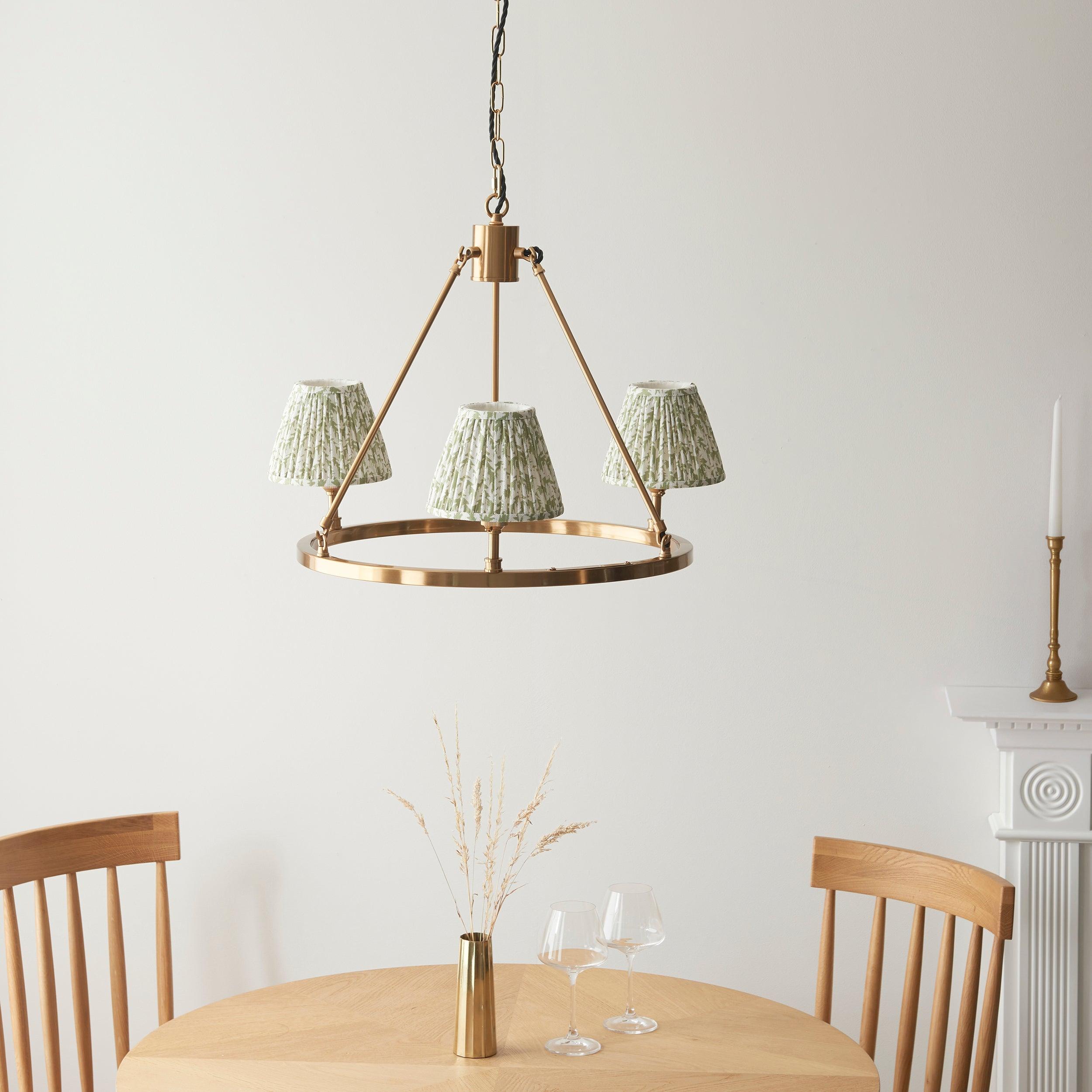 Chester Brass Ceiling Pendant Light With Green Leaf 16cm Shades