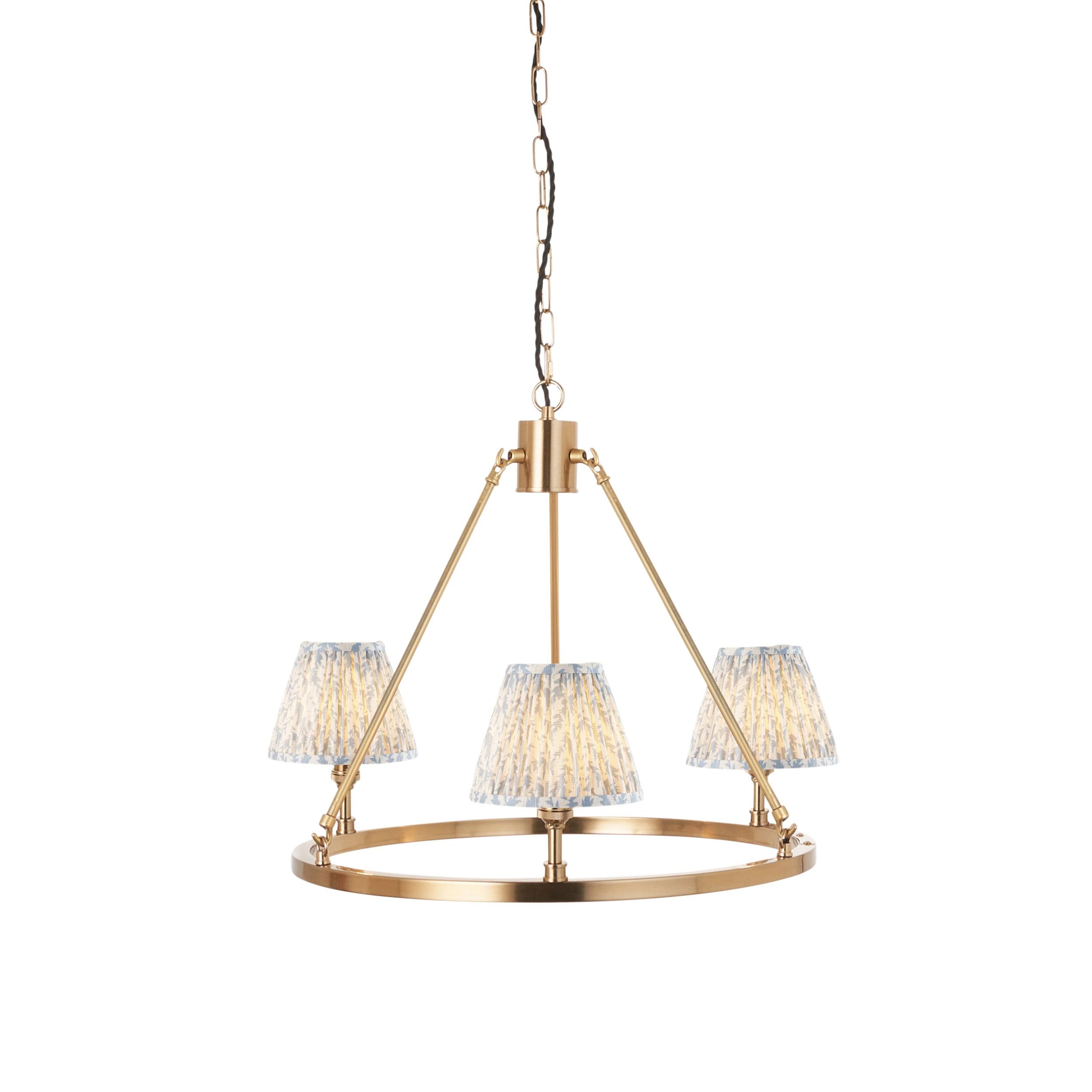 Chester Brass Ceiling Pendant Light With Blue Leaf 16cm Shades