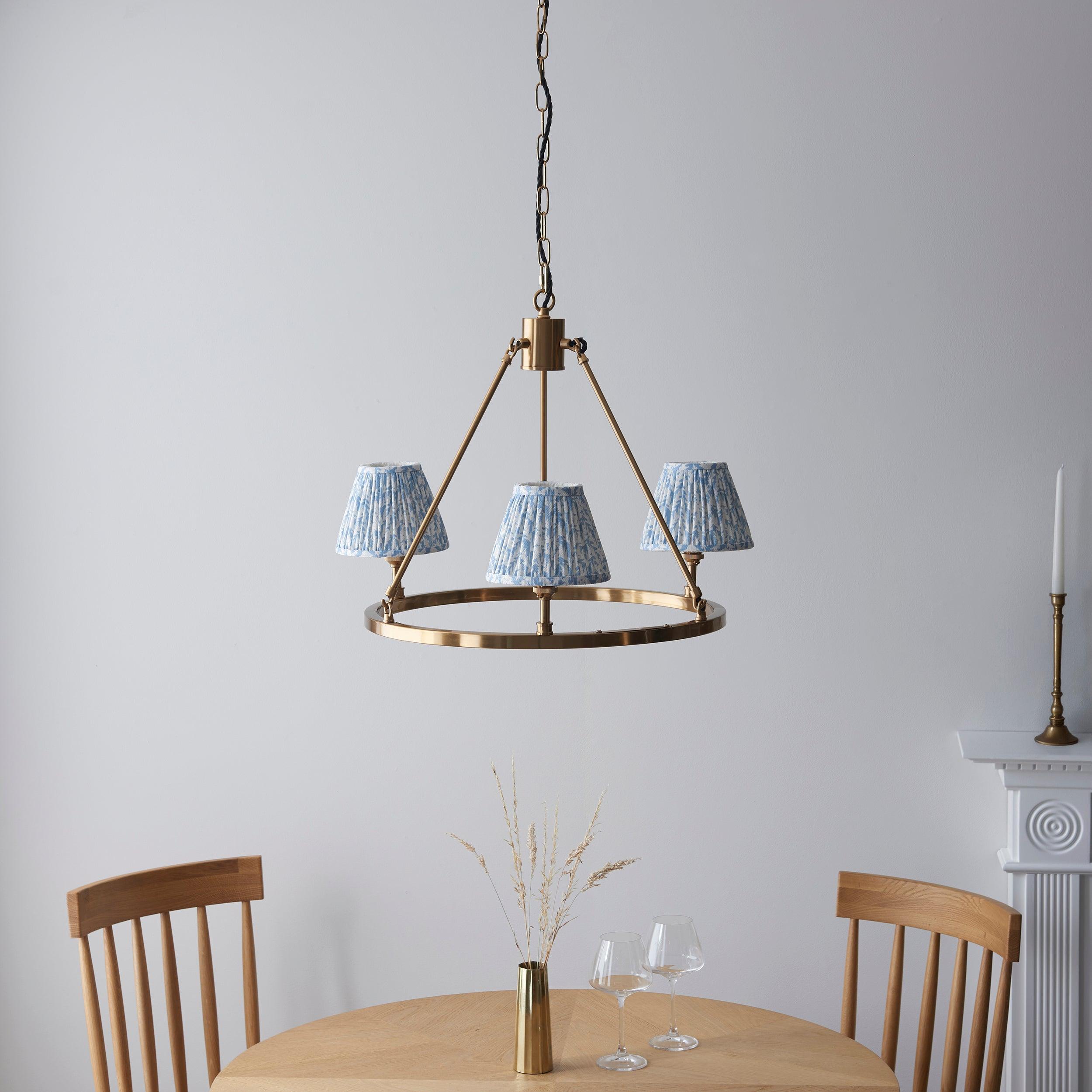 Chester Brass Ceiling Pendant Light With Blue Leaf 16cm Shades