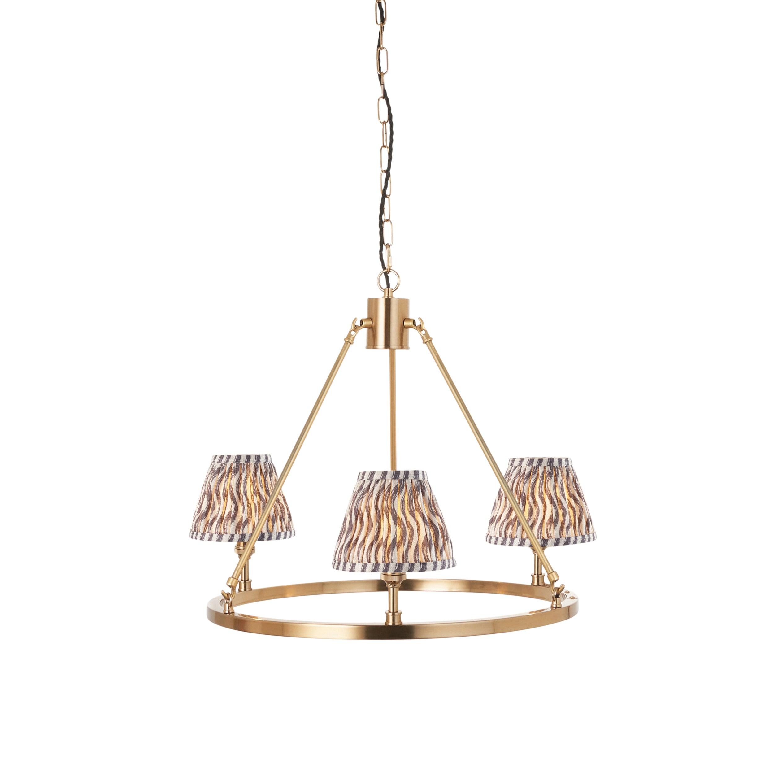 Chester Brass Ceiling Pendant Light With Grey Ikat 16cm Shades