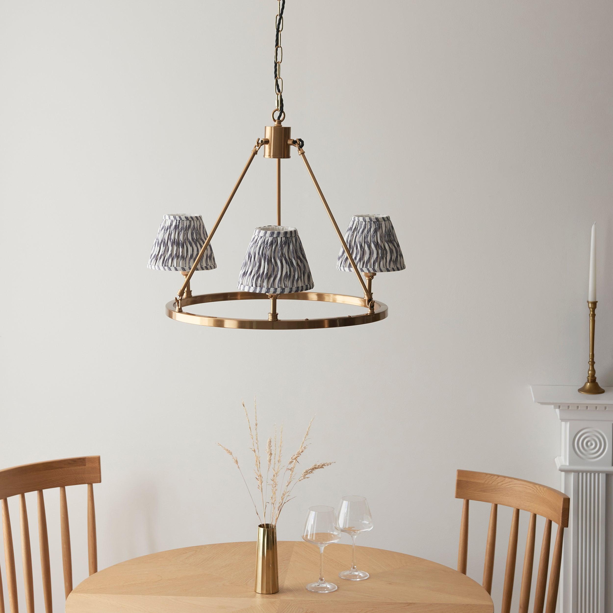 Chester Brass Ceiling Pendant Light With Grey Ikat 16cm Shades
