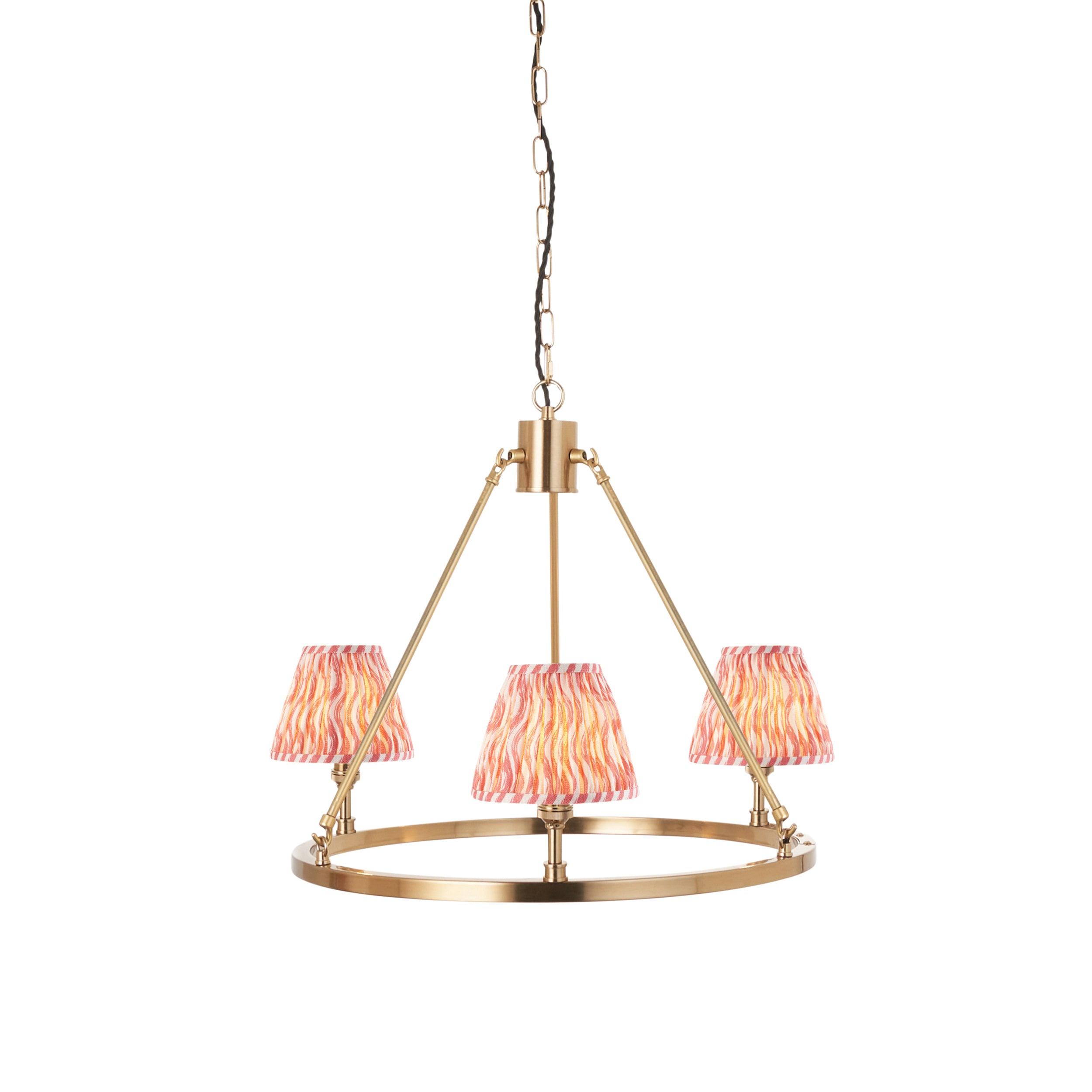 Chester Brass Ceiling Pendant Light With Pink Ripple 16cm Shades