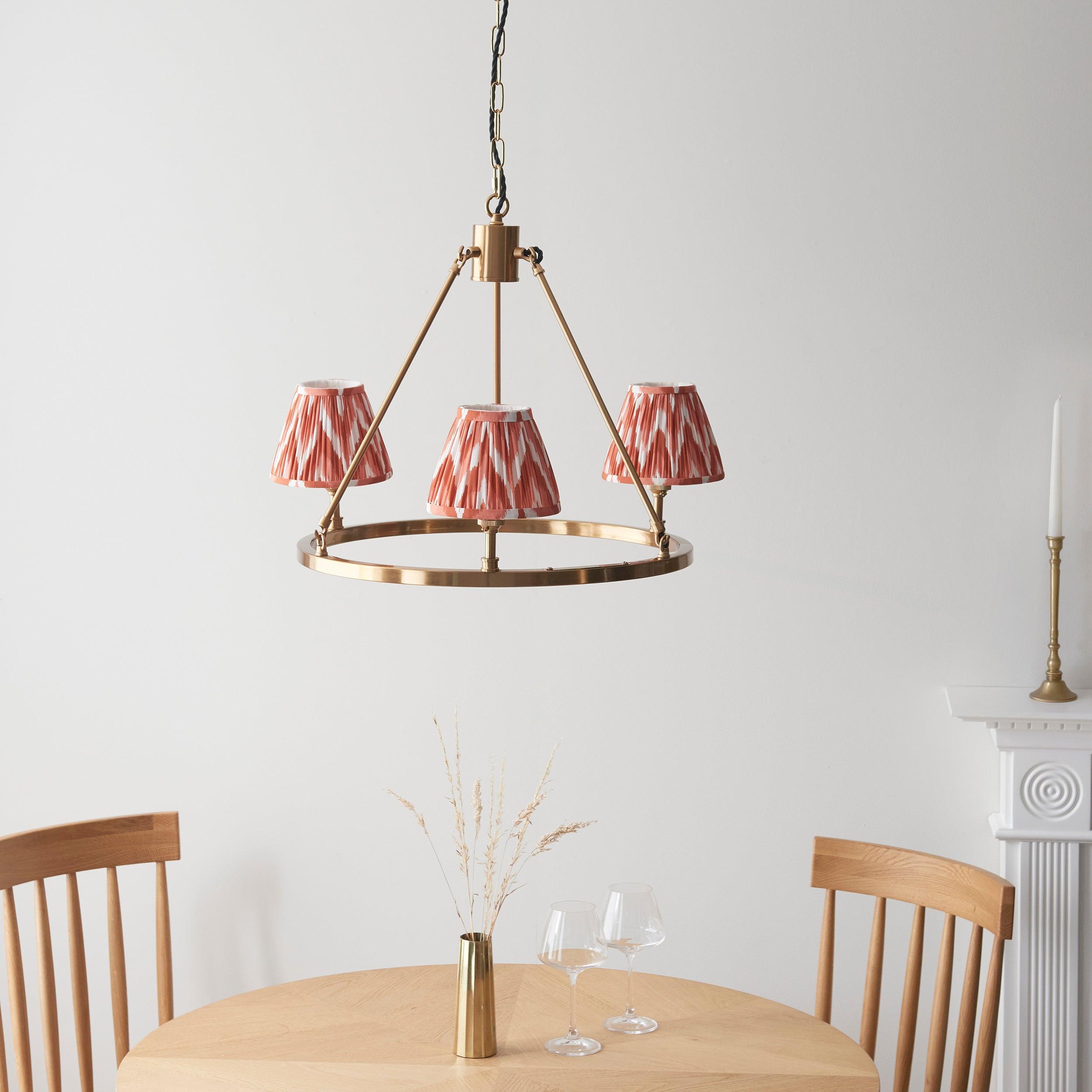 Chester Brass Ceiling Pendant Light With Orange Zigzag 16cm Shades