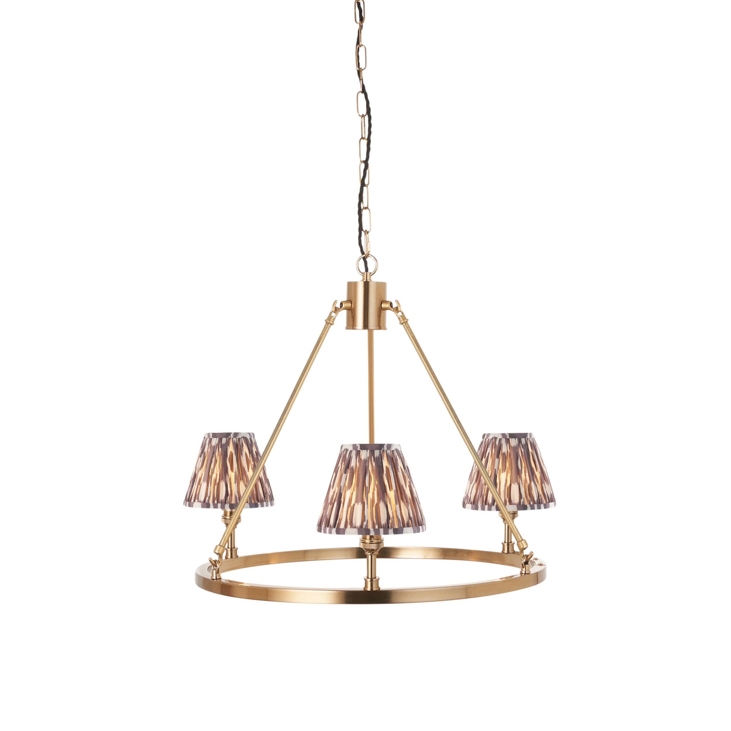 Chester Brass Ceiling Pendant Light With Pearl Grey Ikat 16cm Shades