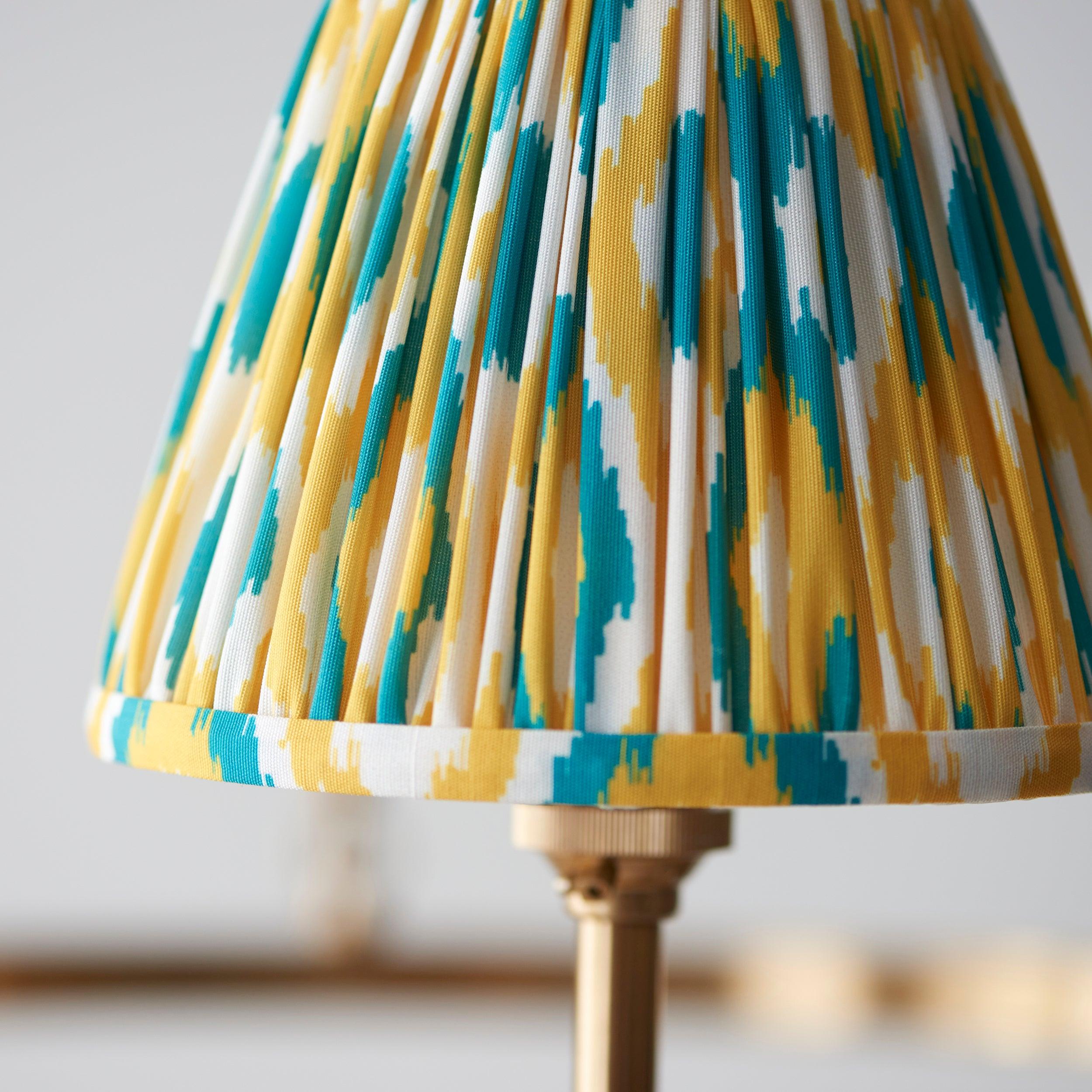 Chester Brass Ceiling Pendant Light With Yellow & Jade Ikat 16cm Shades