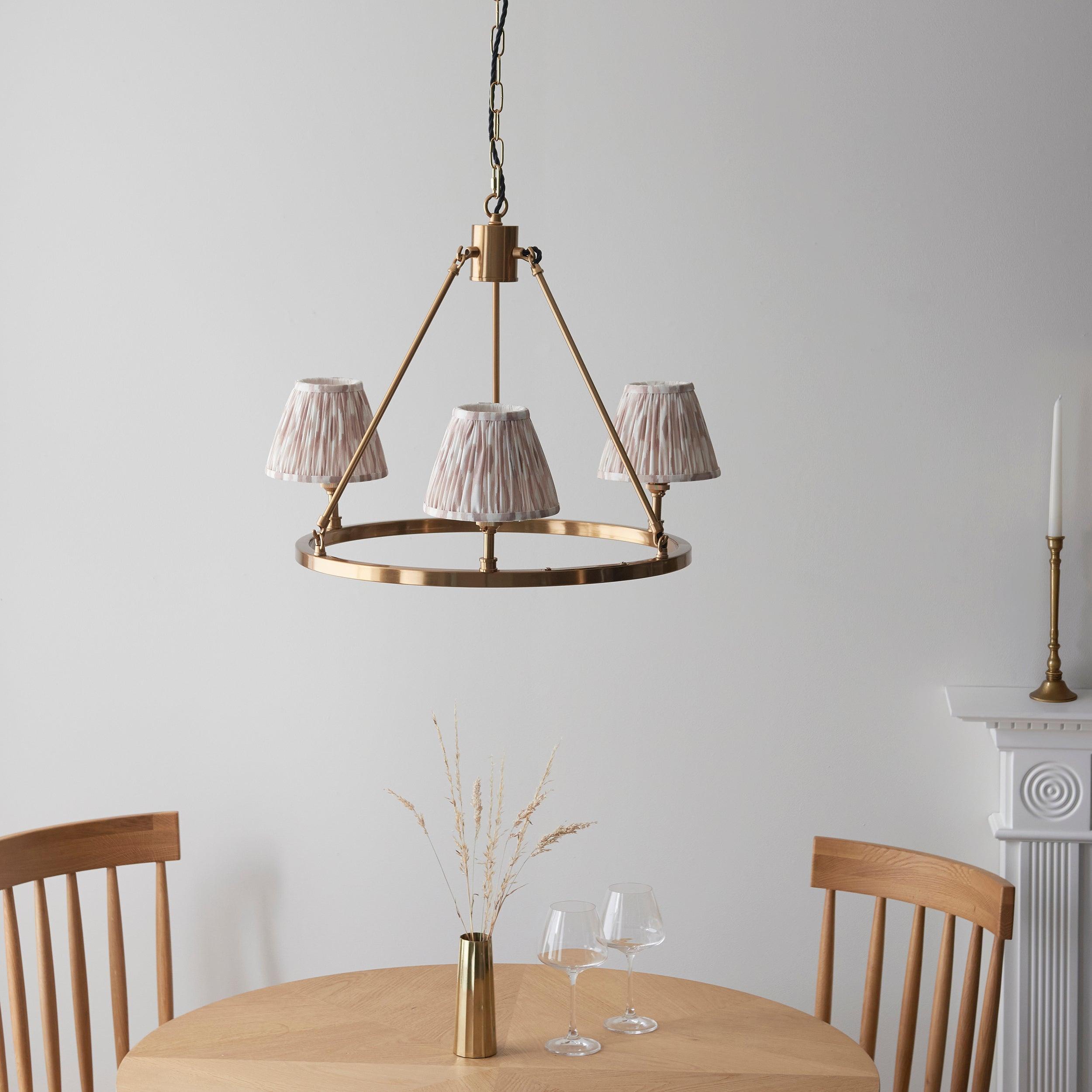 Chester Brass Ceiling Pendant Light With Neutral Ikat 16cm Shades