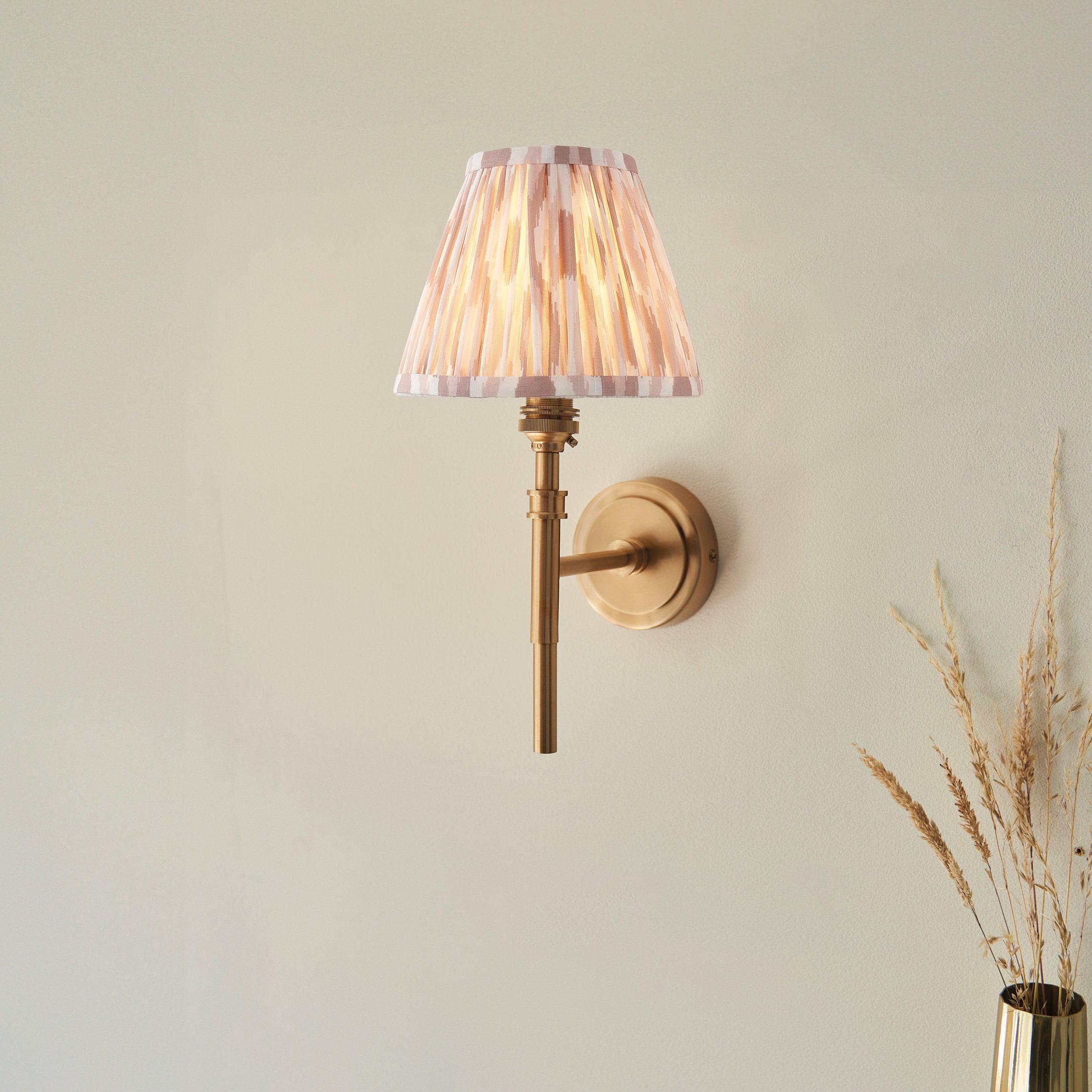 Chester Brass Wall Light With Neutral Ikat 16cm Shade
