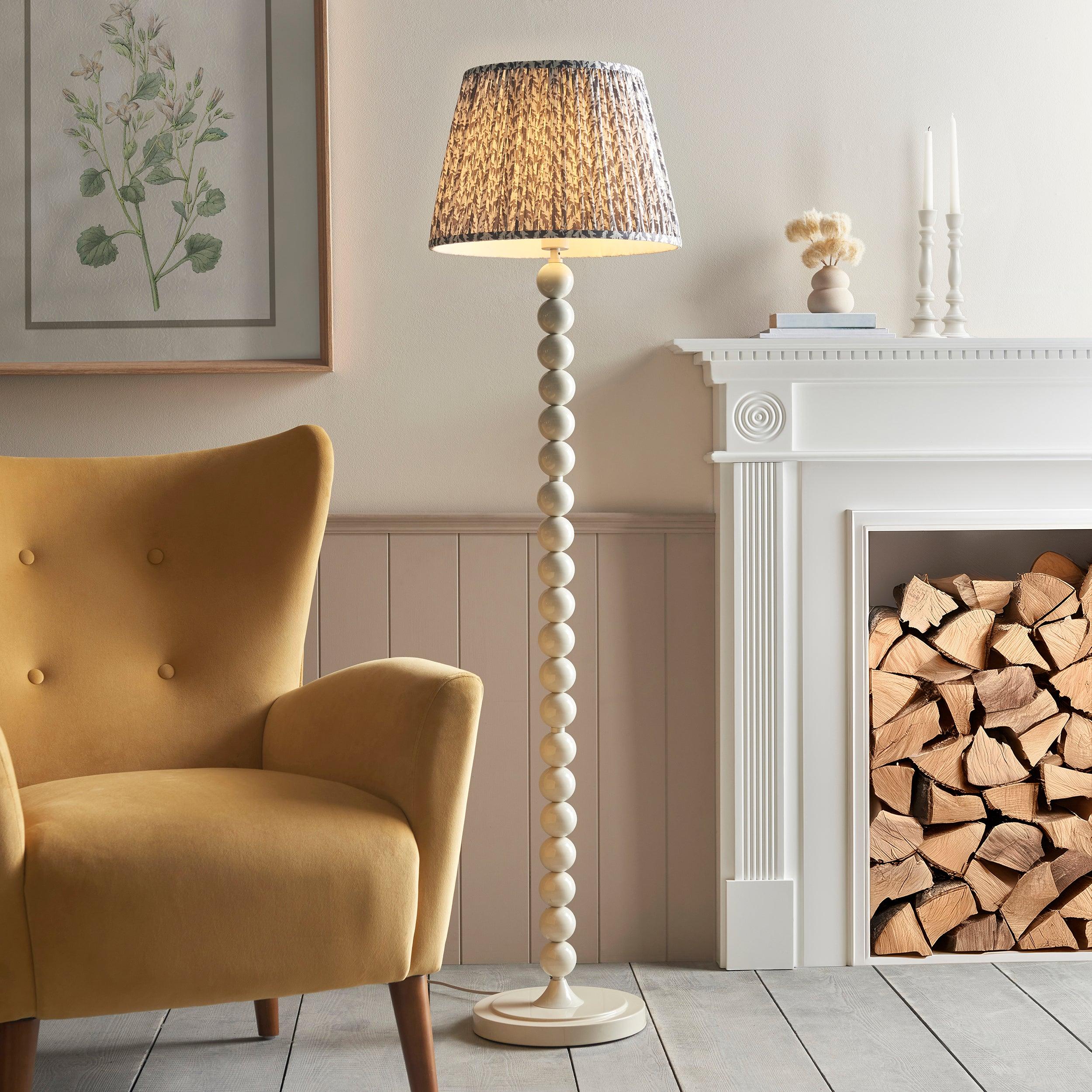 Higgledy Almond White Floor Lamp & Leaf 35cm Pearl Grey Shade