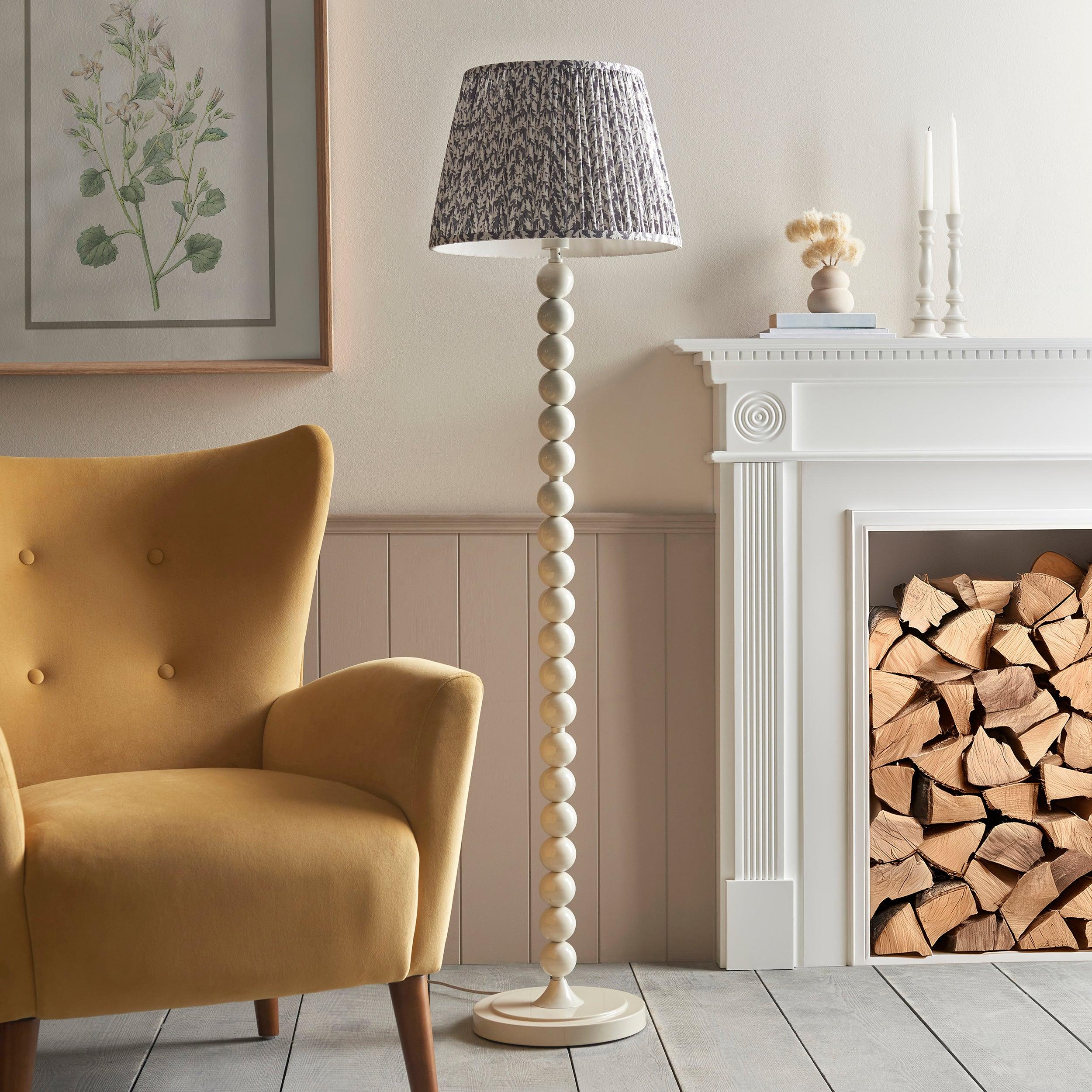 Higgledy Almond White Floor Lamp & Leaf 35cm Pearl Grey Shade