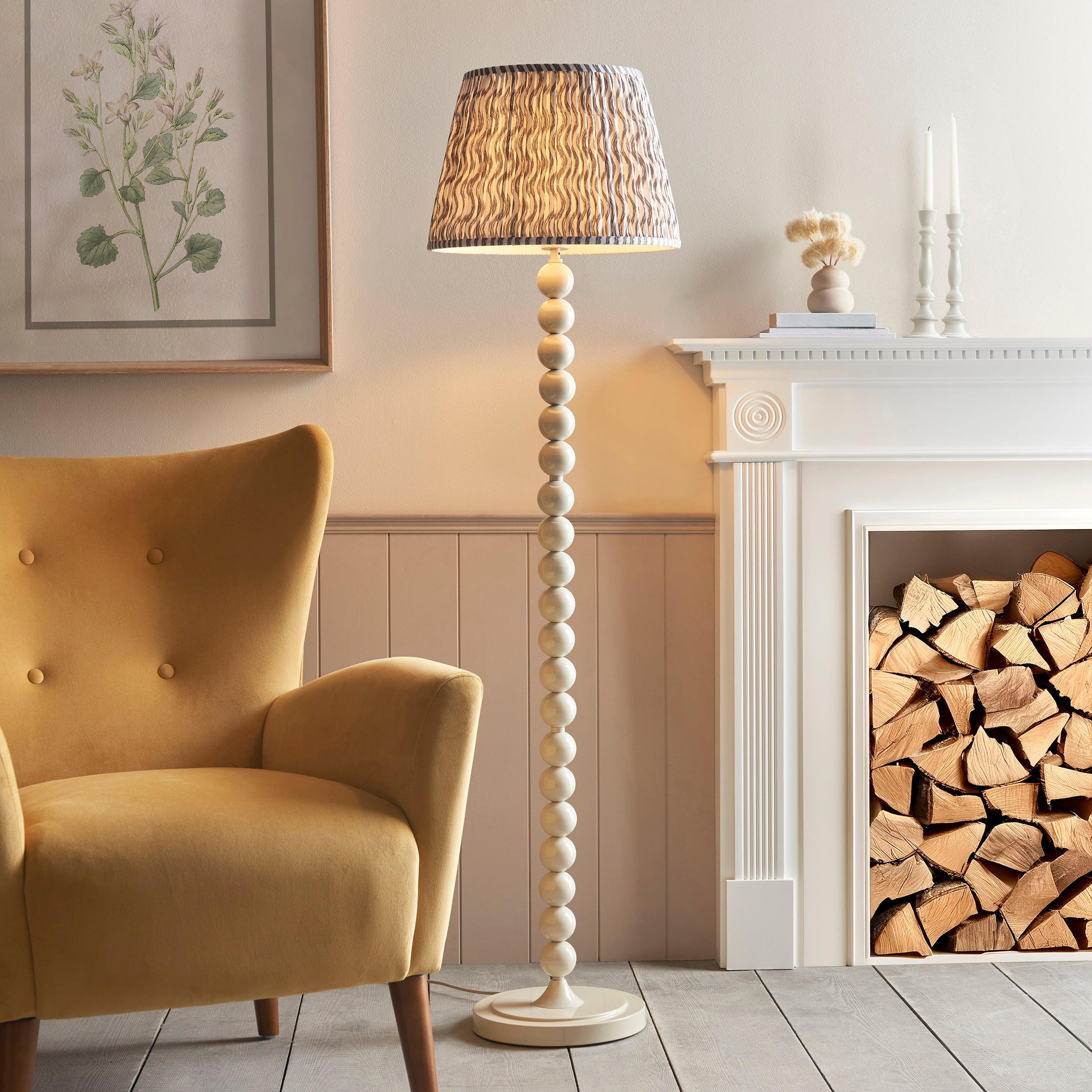 Higgledy Almond White Floor Lamp & Ripple 40cm Pearl Grey Shade