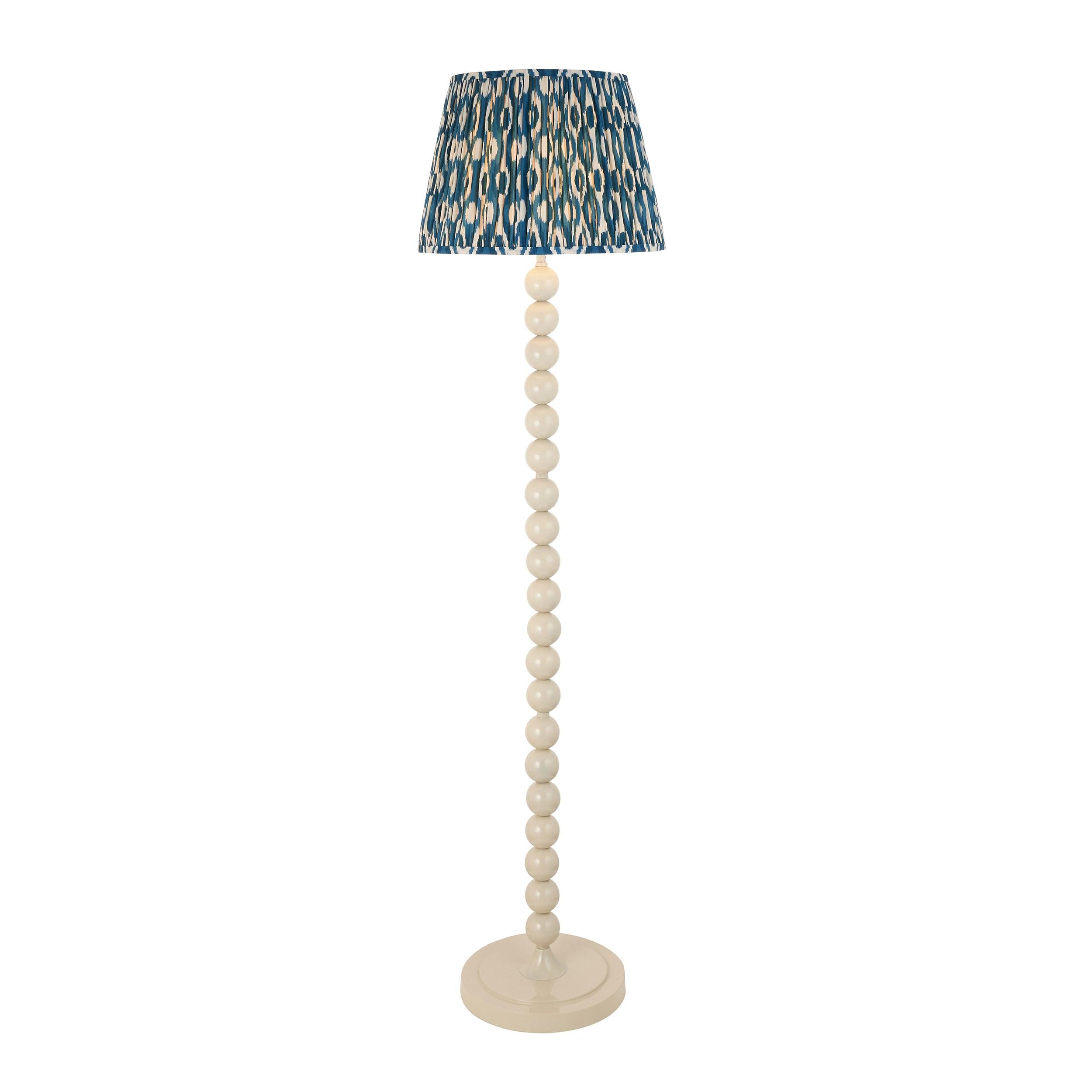 Higgledy Almond White Floor Lamp & Ikat 40cm Marlin Blue Shade