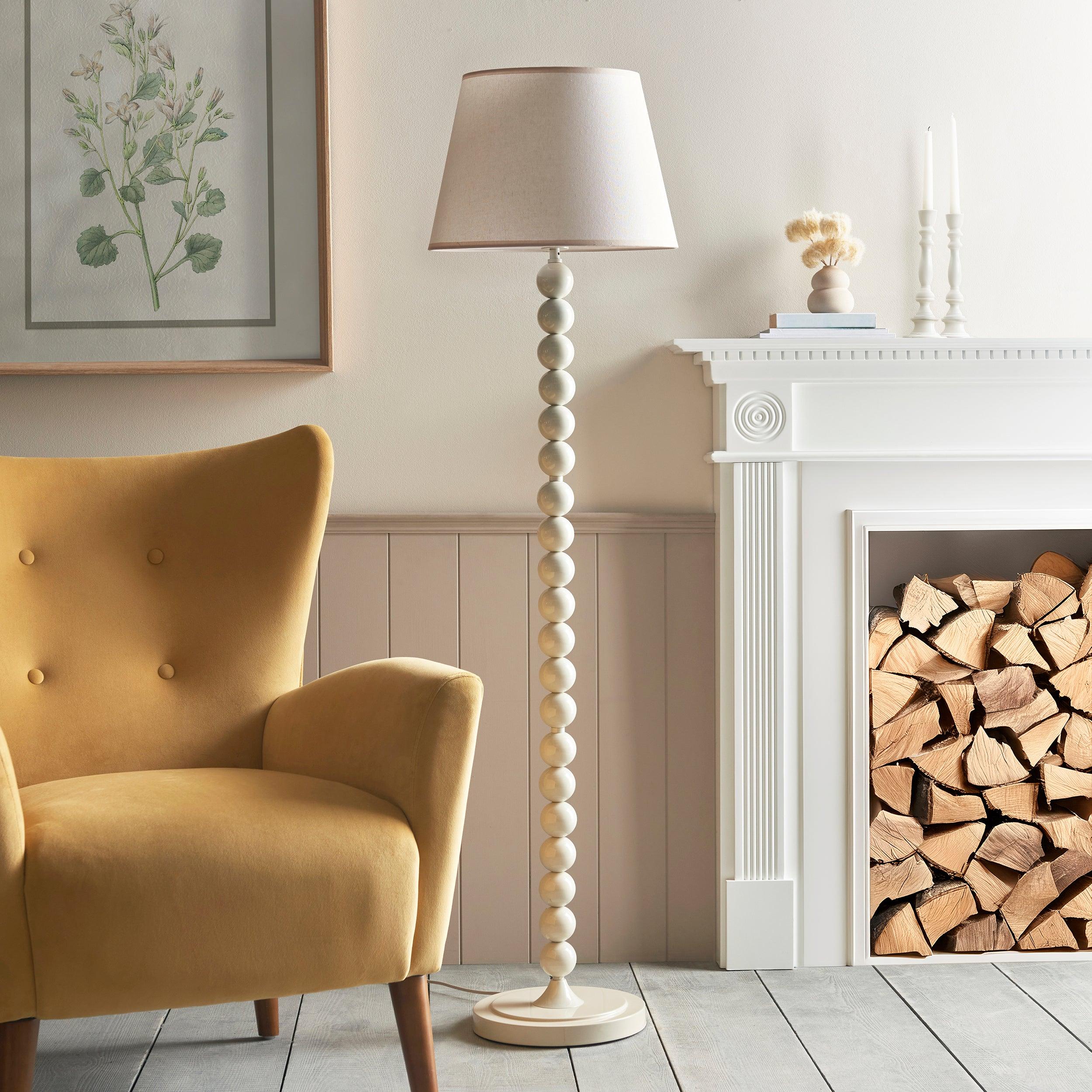 Higgledy Almond White Floor Lamp & Ivy 35cm Vintage White Shade