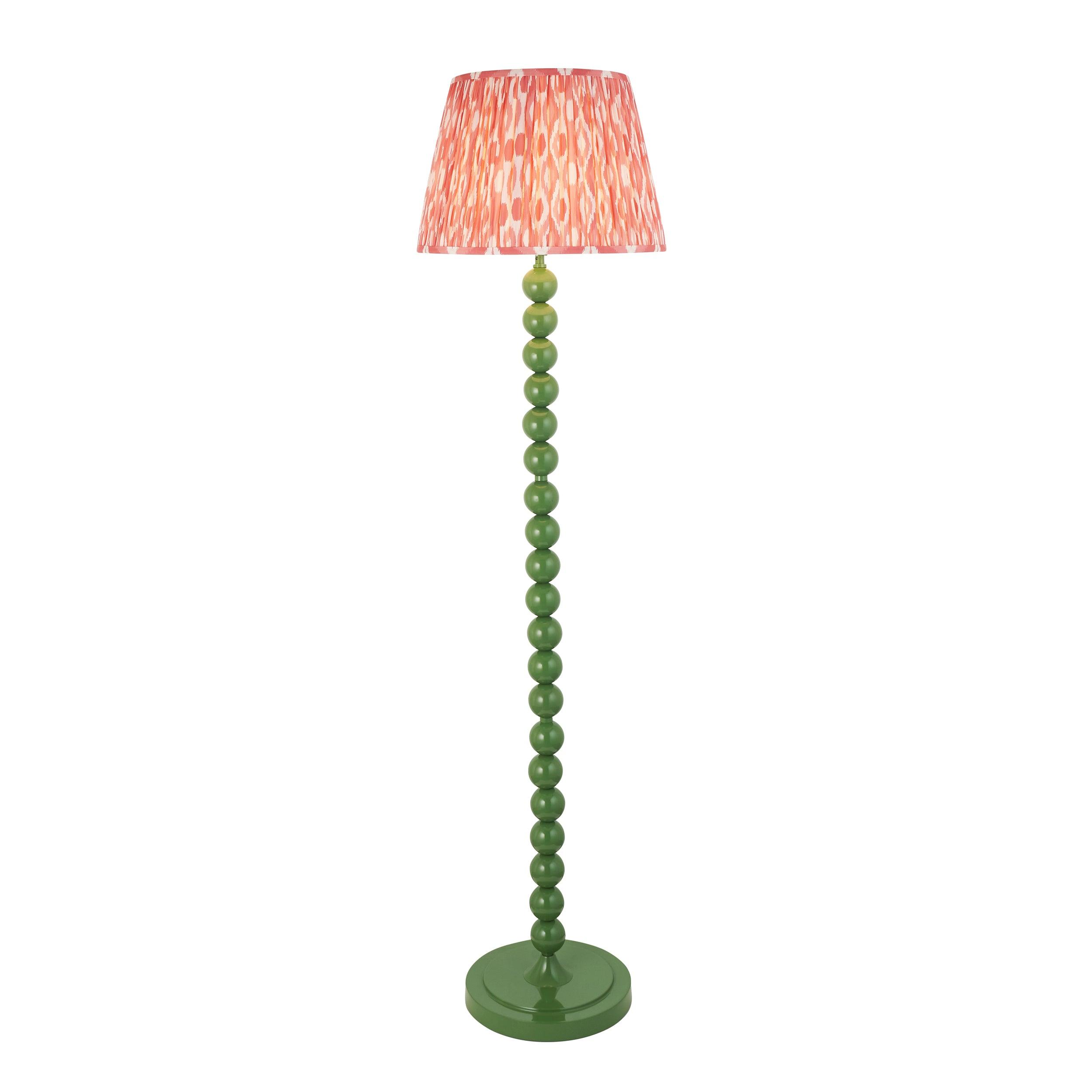 Higgledy Green Floor Lamp & Ikat 40cm Coral Pink Shade