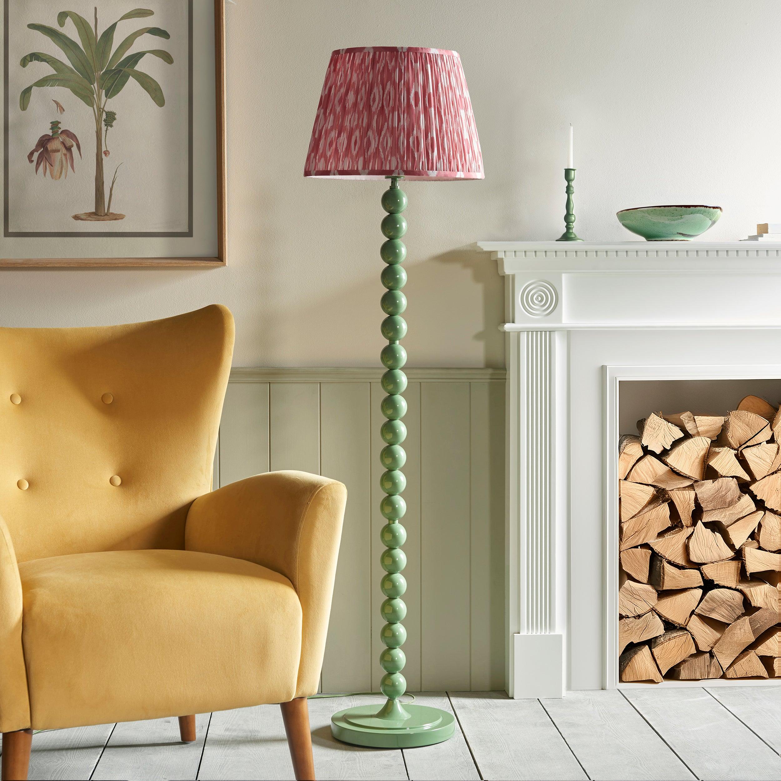 Higgledy Green Floor Lamp & Ikat 40cm Coral Pink Shade