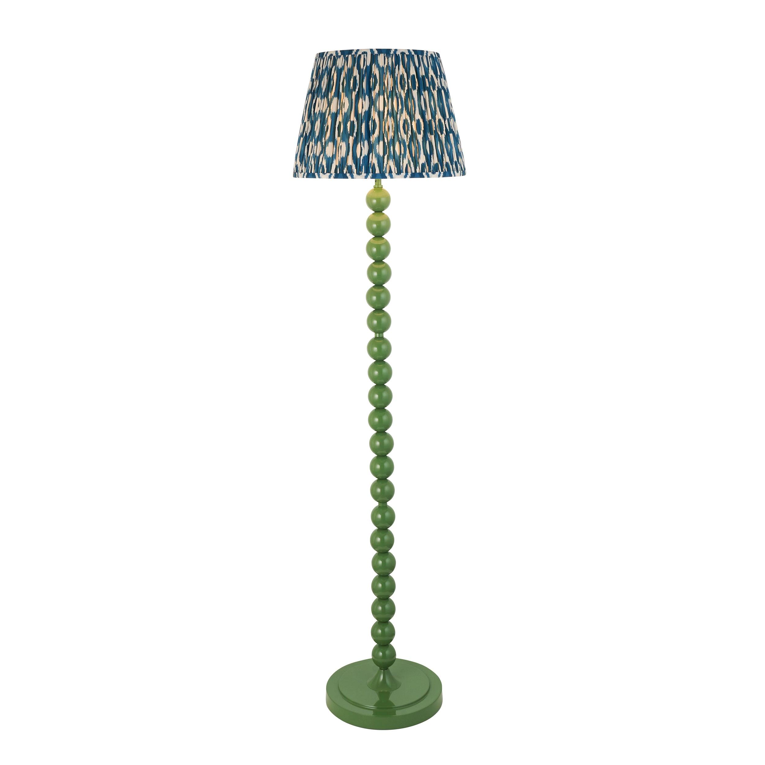 Higgledy Green Floor Lamp & Ikat 40cm Marlin Blue Shade