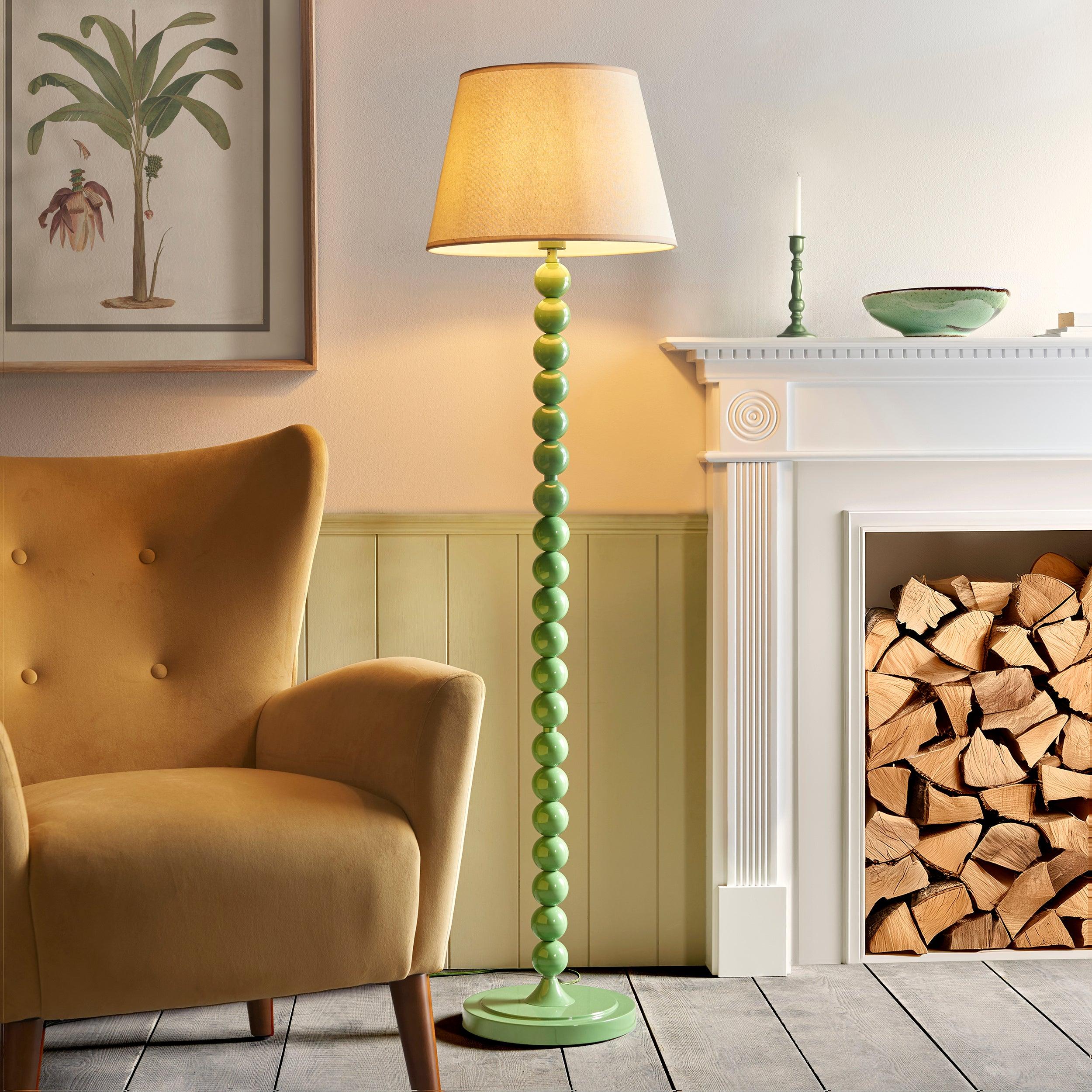 Higgledy Green Floor Lamp & Ivy 40cm Vintage White Shade