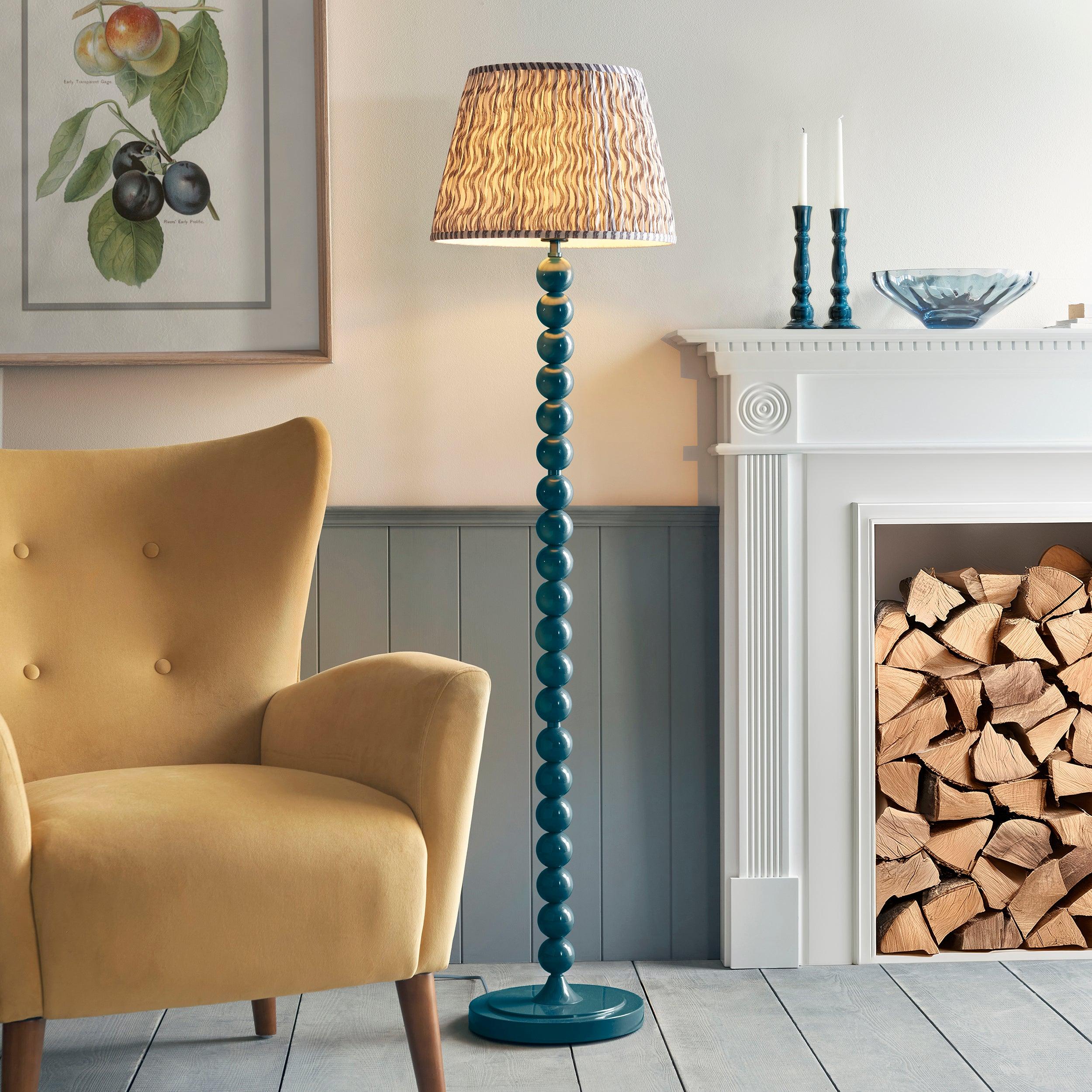 Higgledy Blue Floor Lamp & Ripple 40cm Pearl Grey Shade