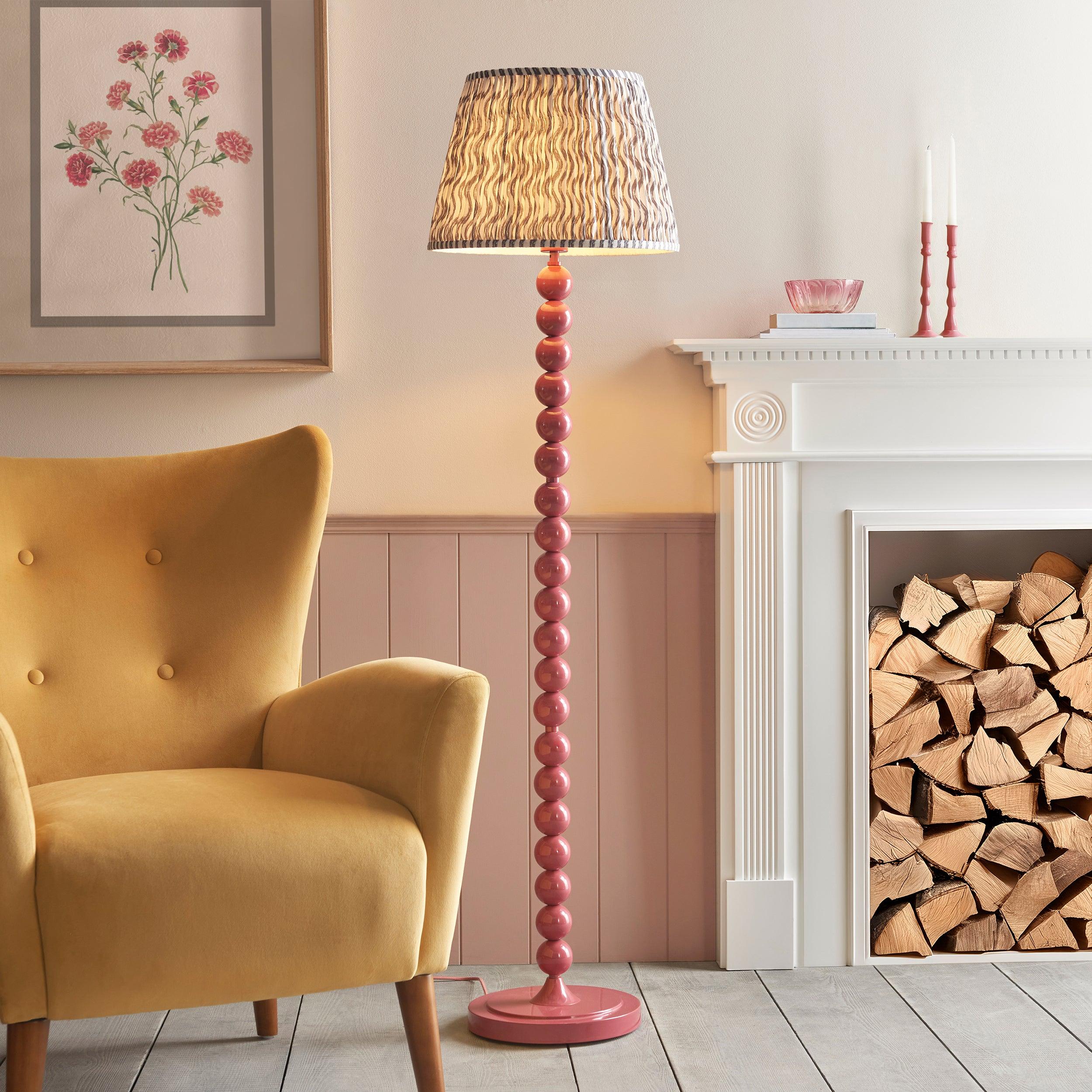 Higgledy Pink Floor Lamp & Ripple 40cm Pearl Grey Shade