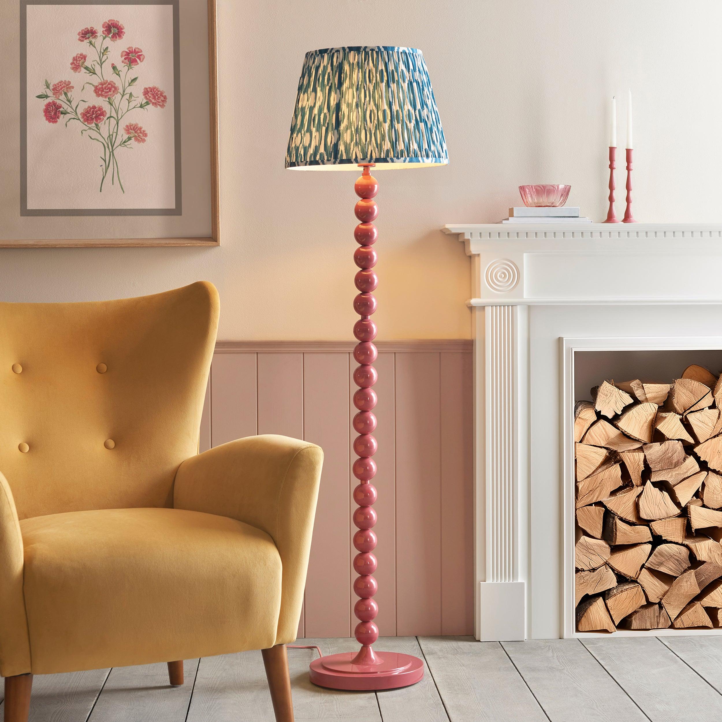 Higgledy Pink Floor Lamp & Ikat 40cm Marlin Blue Shade