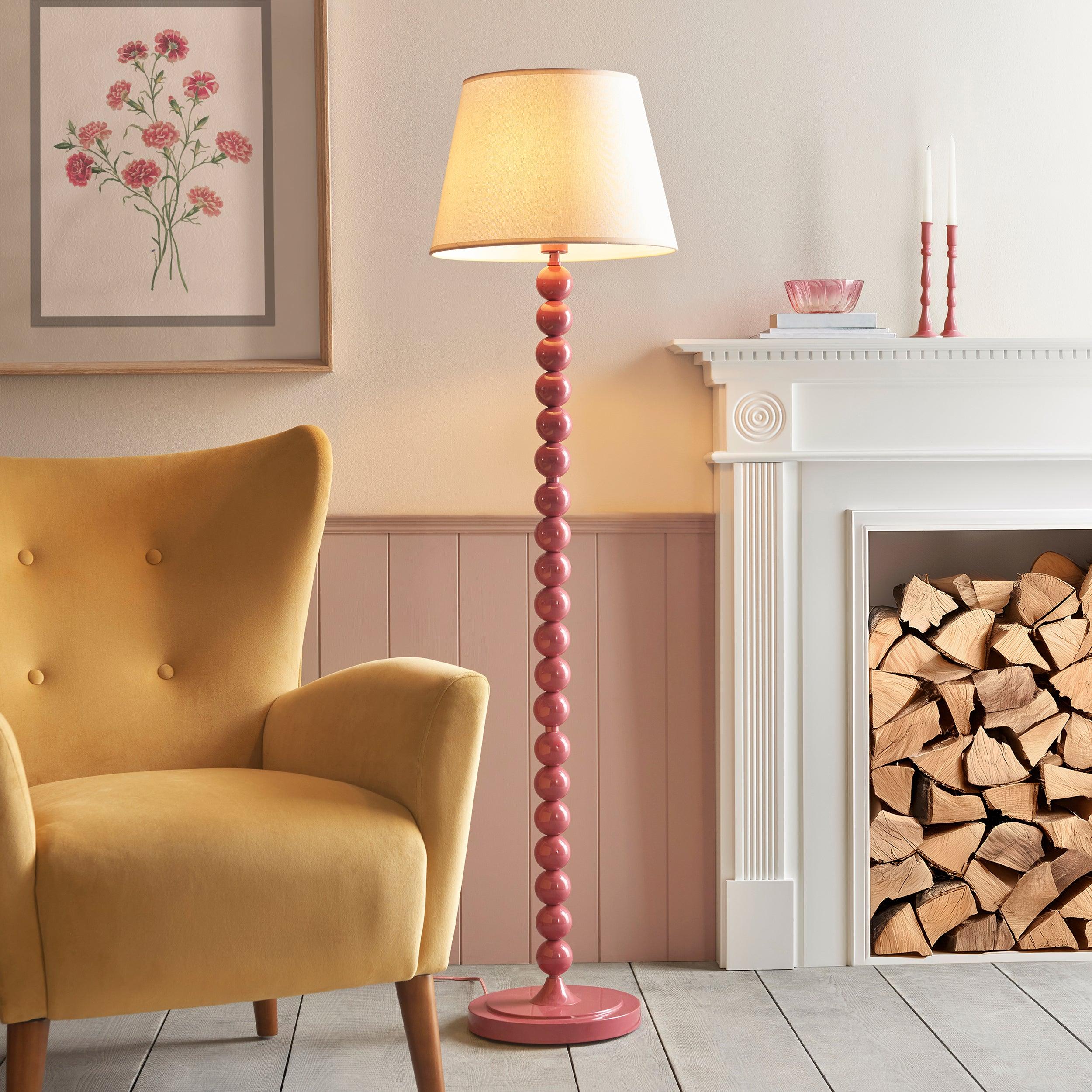 Higgledy Pink Floor Lamp & Ivy 40cm Vintage White Shade