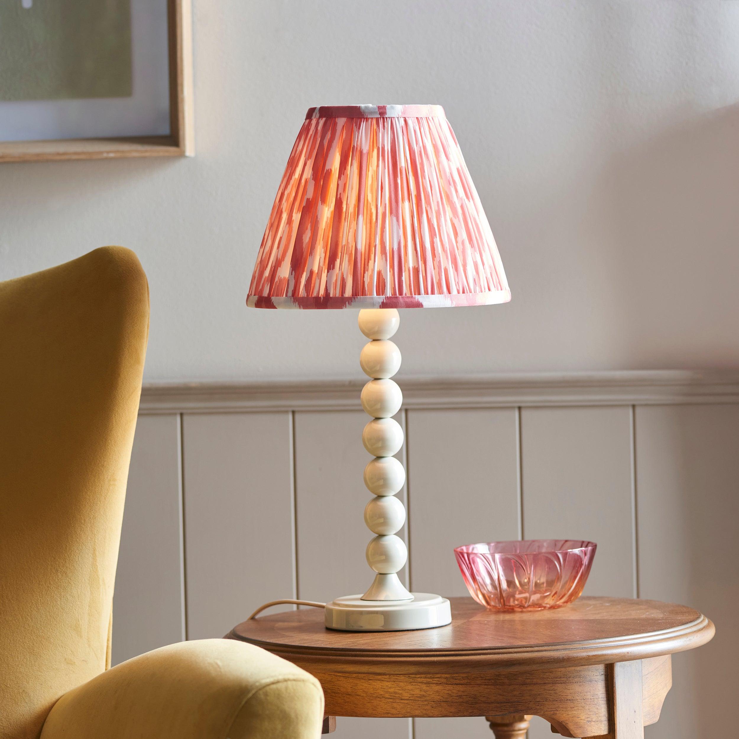 Higgledy White Table Lamp & Ikat 25cm Coral Pink Shade