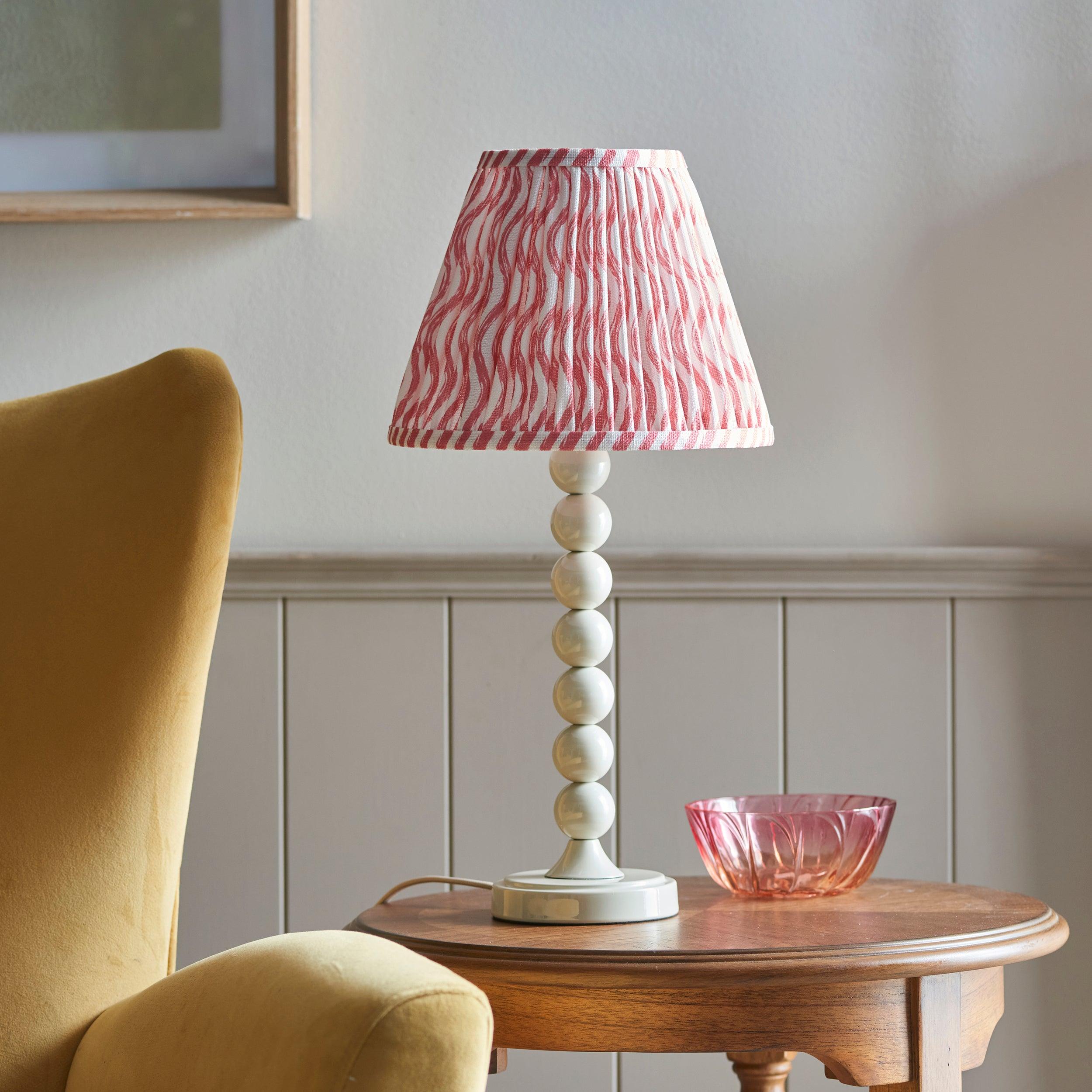 Higgledy White Table Lamp & Ripple 25cm Coral Pink Shade
