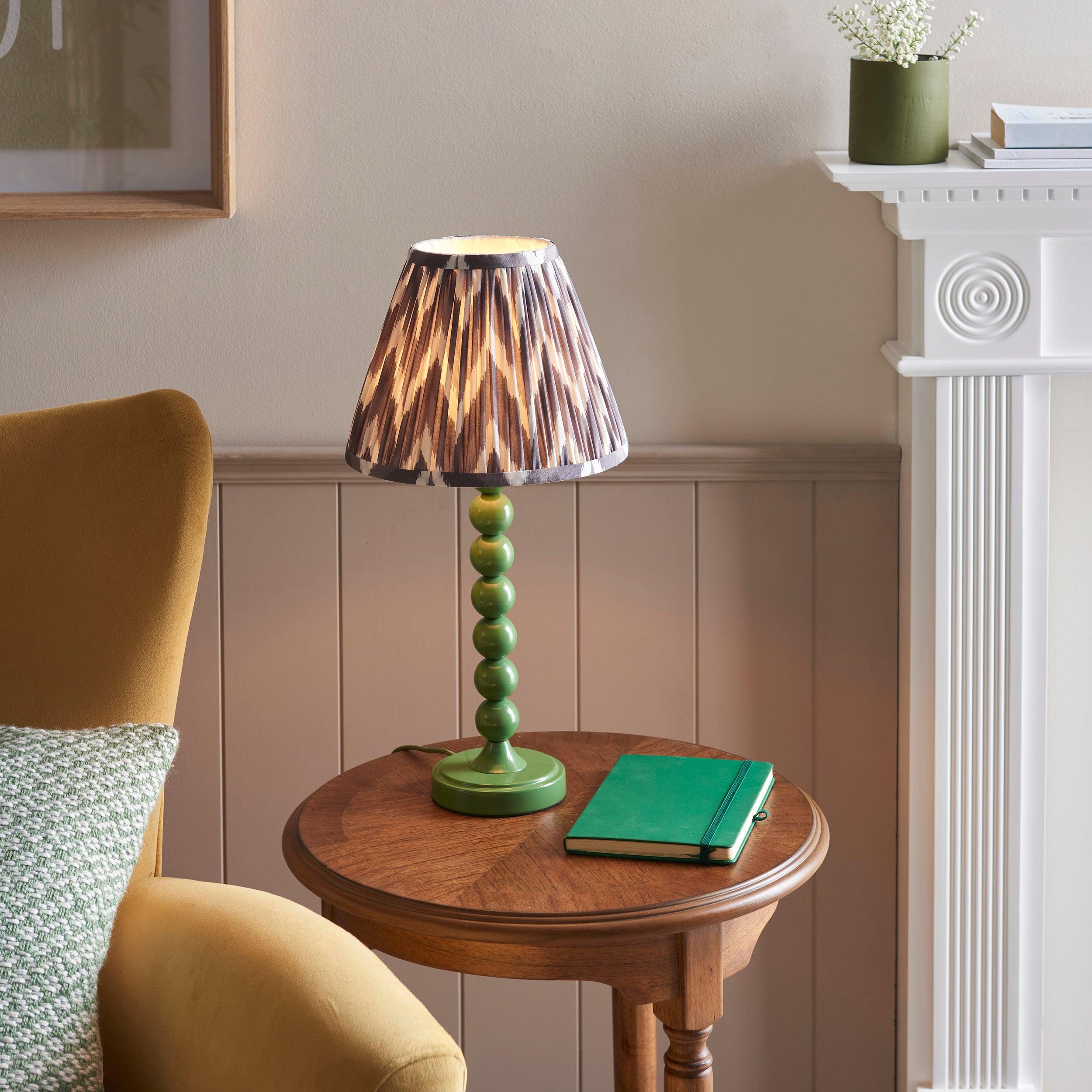 Higgledy Green Table Lamp & Zigzag 25cm Pearl Grey Shade