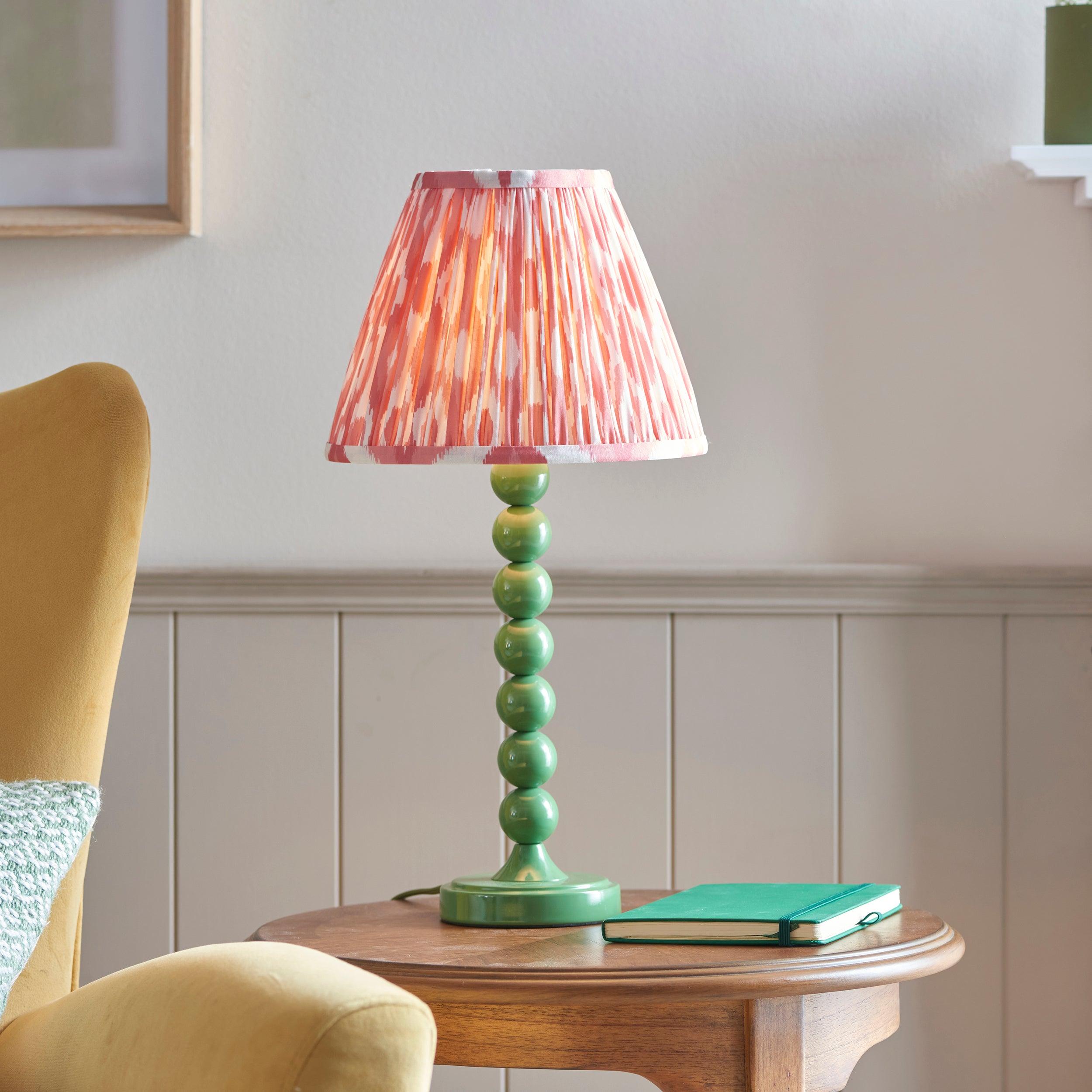 Higgledy Green Table Lamp & Ikat 25cm Coral Pink Shade
