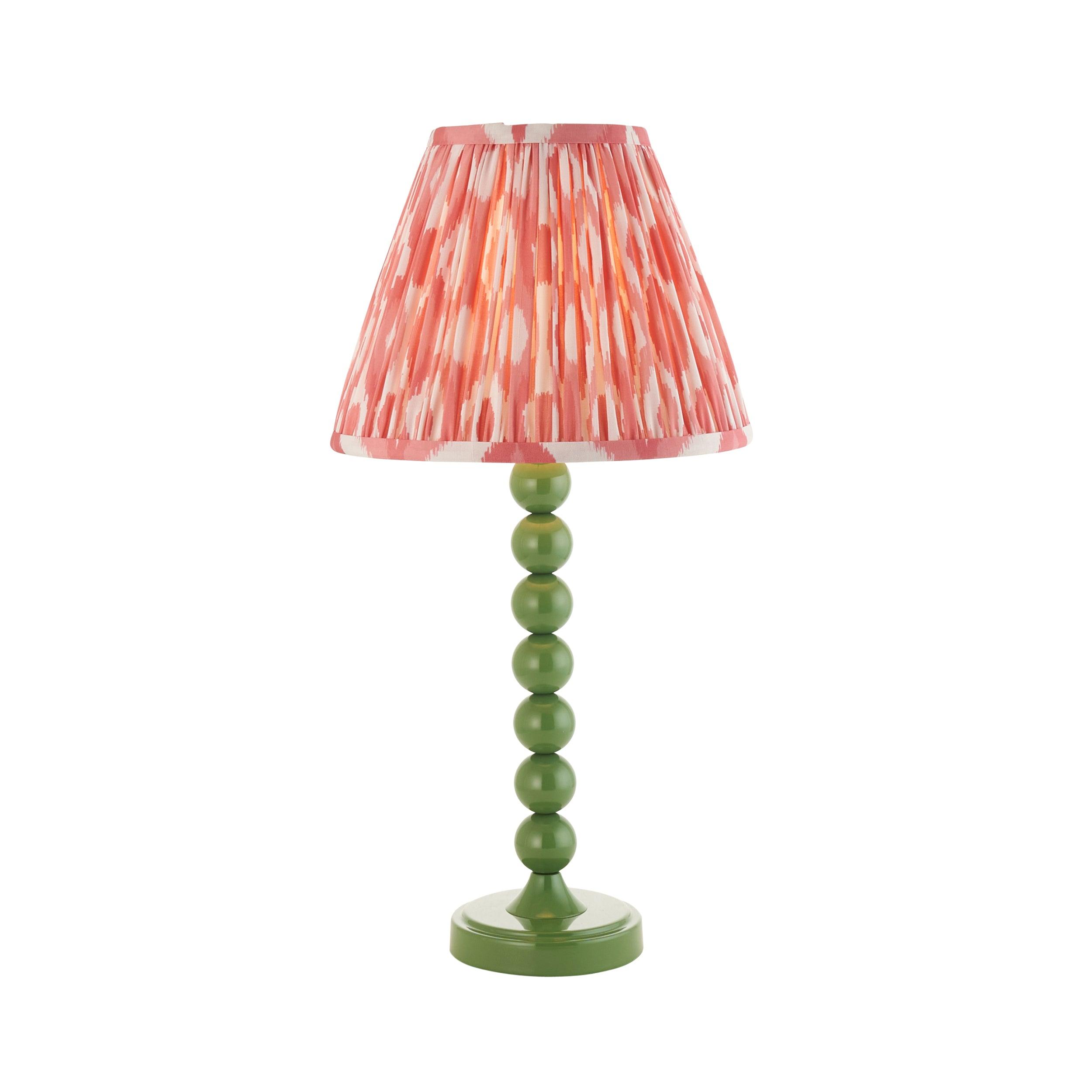 Higgledy Green Table Lamp & Ikat 25cm Coral Pink Shade