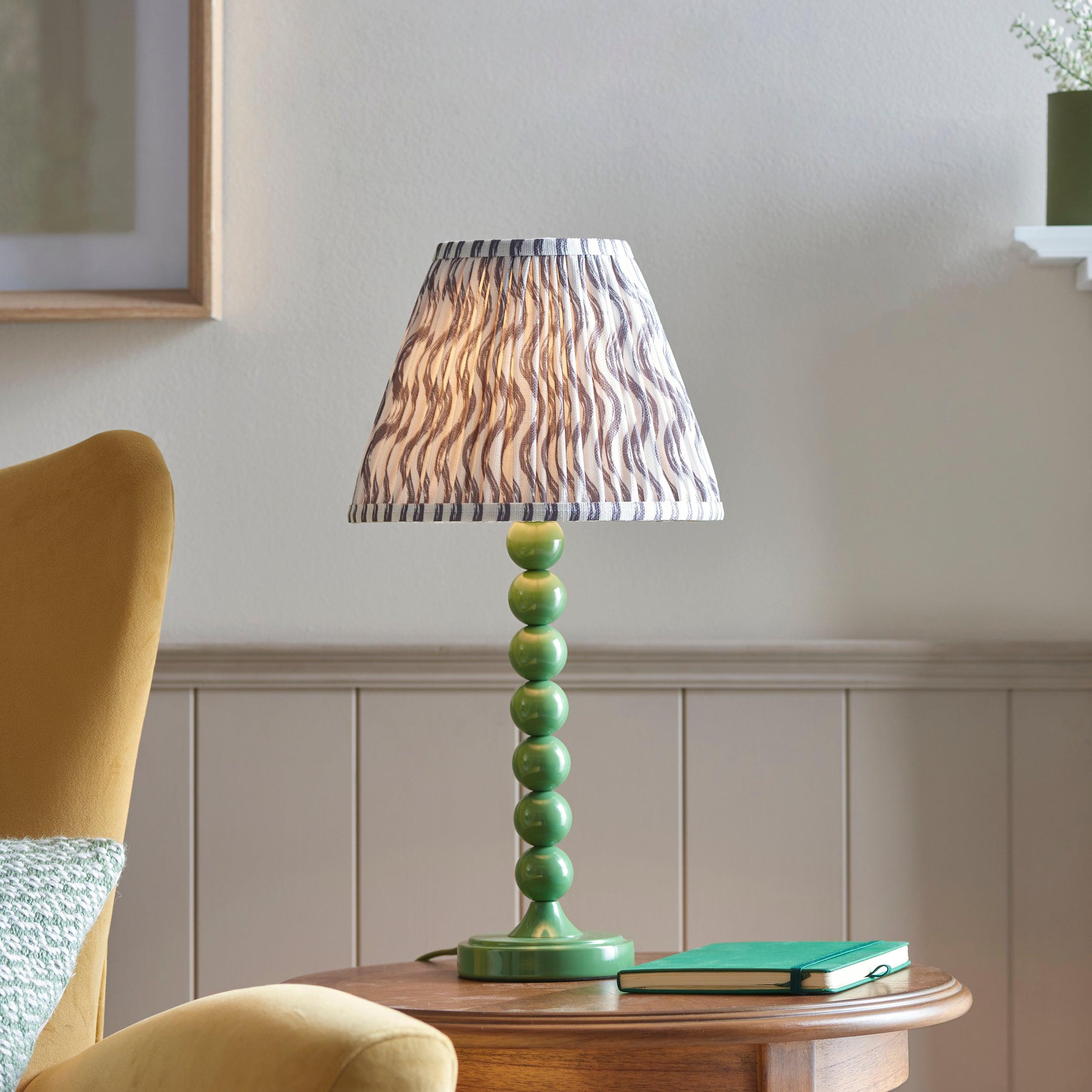 Higgledy Green Table Lamp & Ripple 25cm Pearl Grey Shade