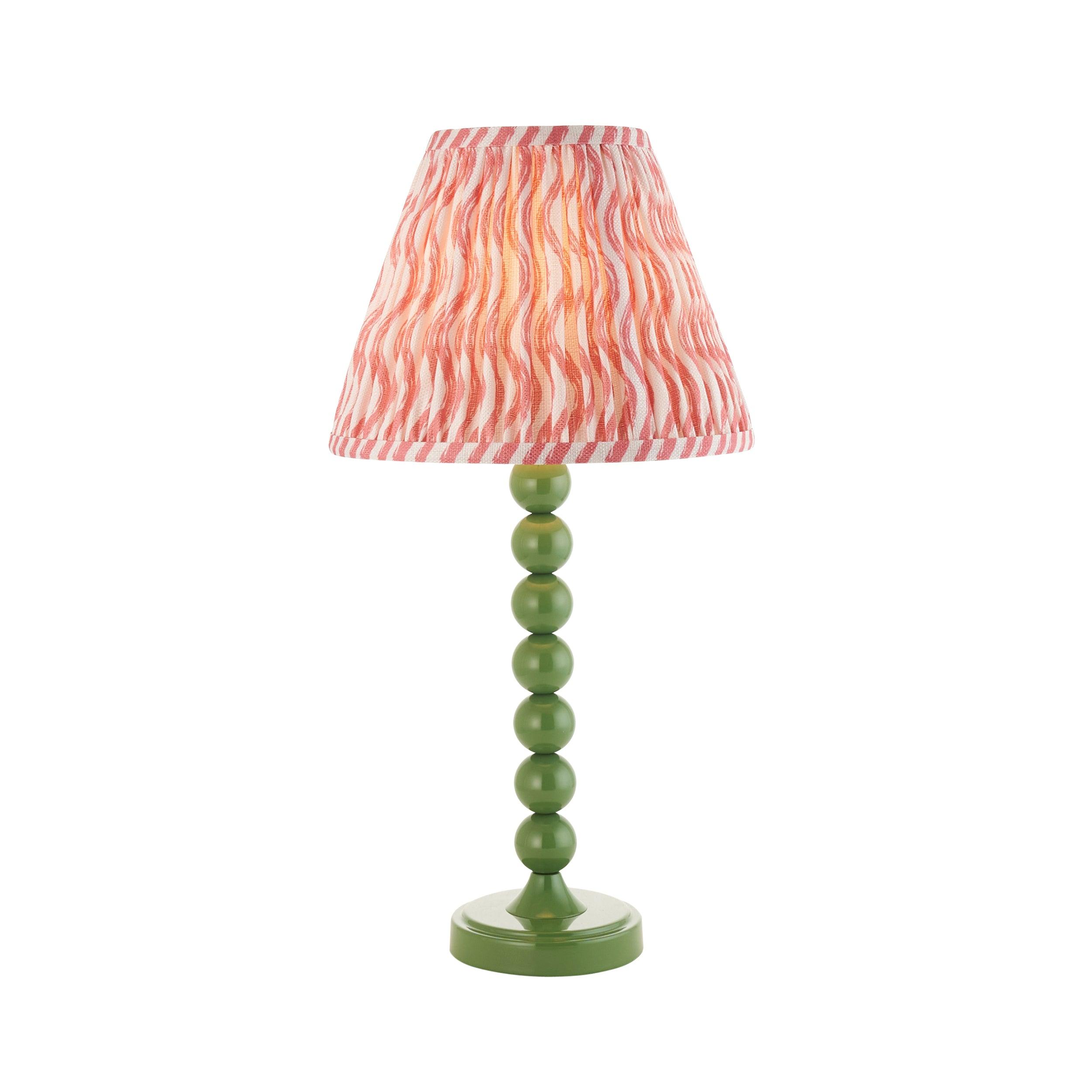 Higgledy Green Table Lamp & Ripple 25cm Coral Pink Shade