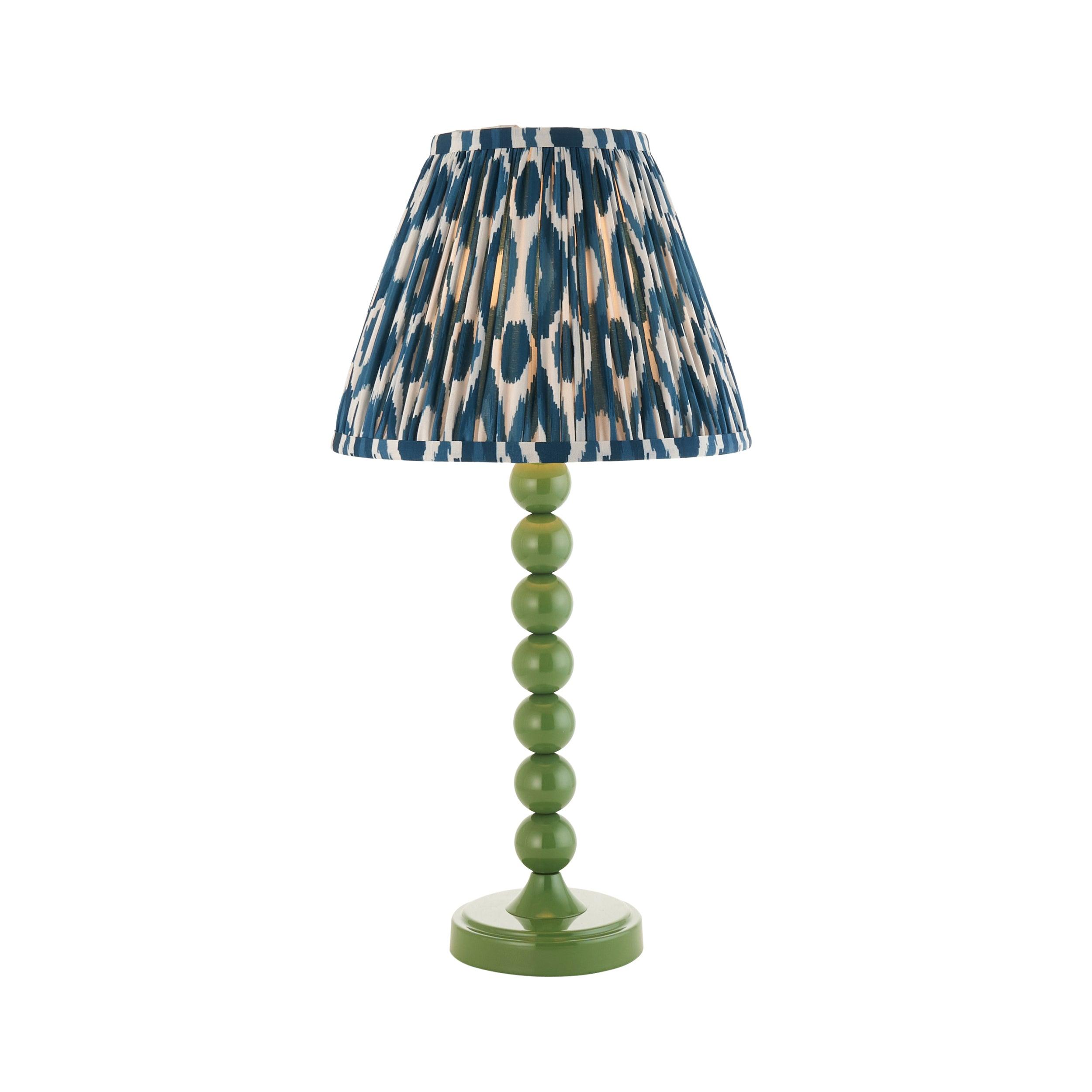 Higgledy Green Table Lamp & Ikat 25cm Marlin Blue Shade