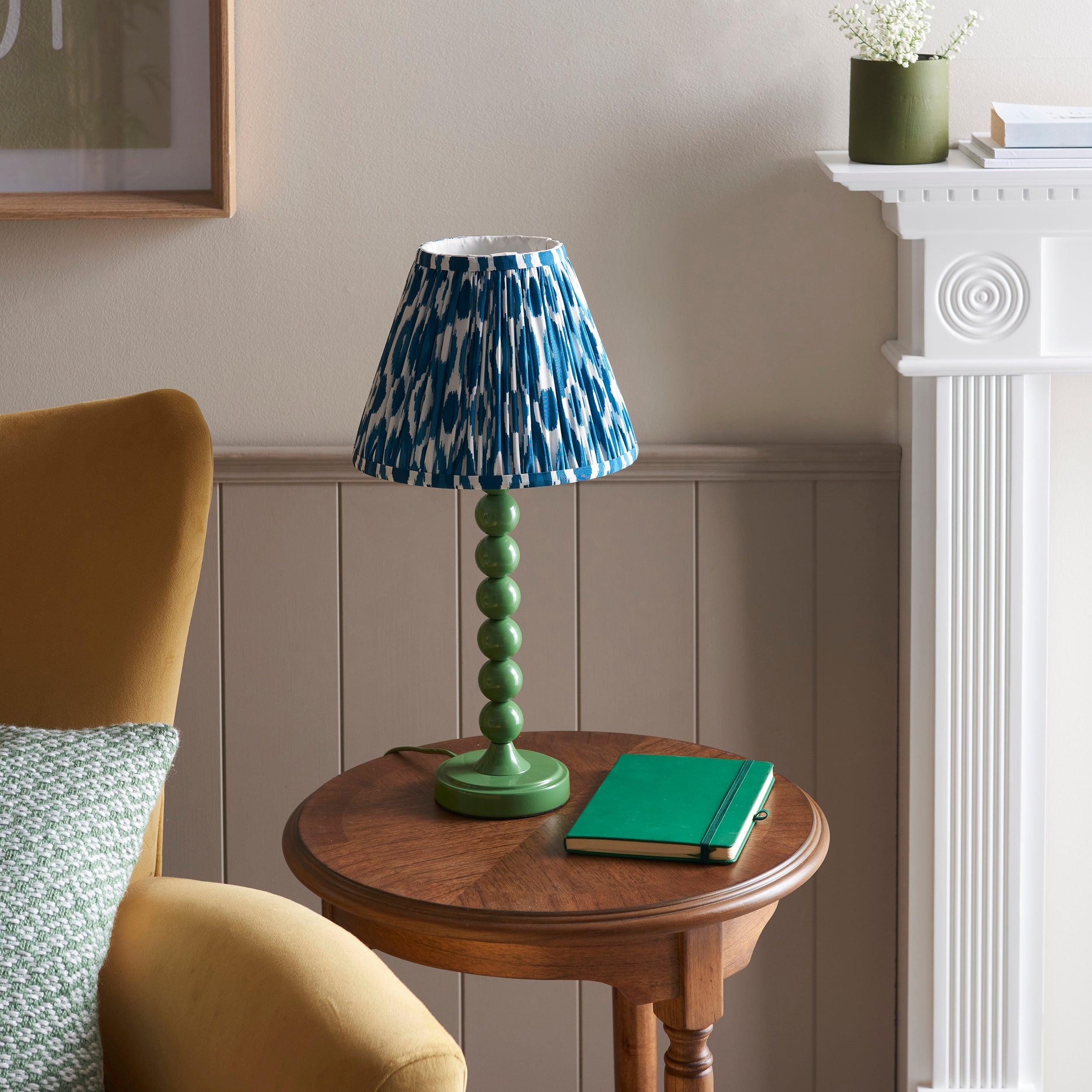 Higgledy Green Table Lamp & Ikat 25cm Marlin Blue Shade