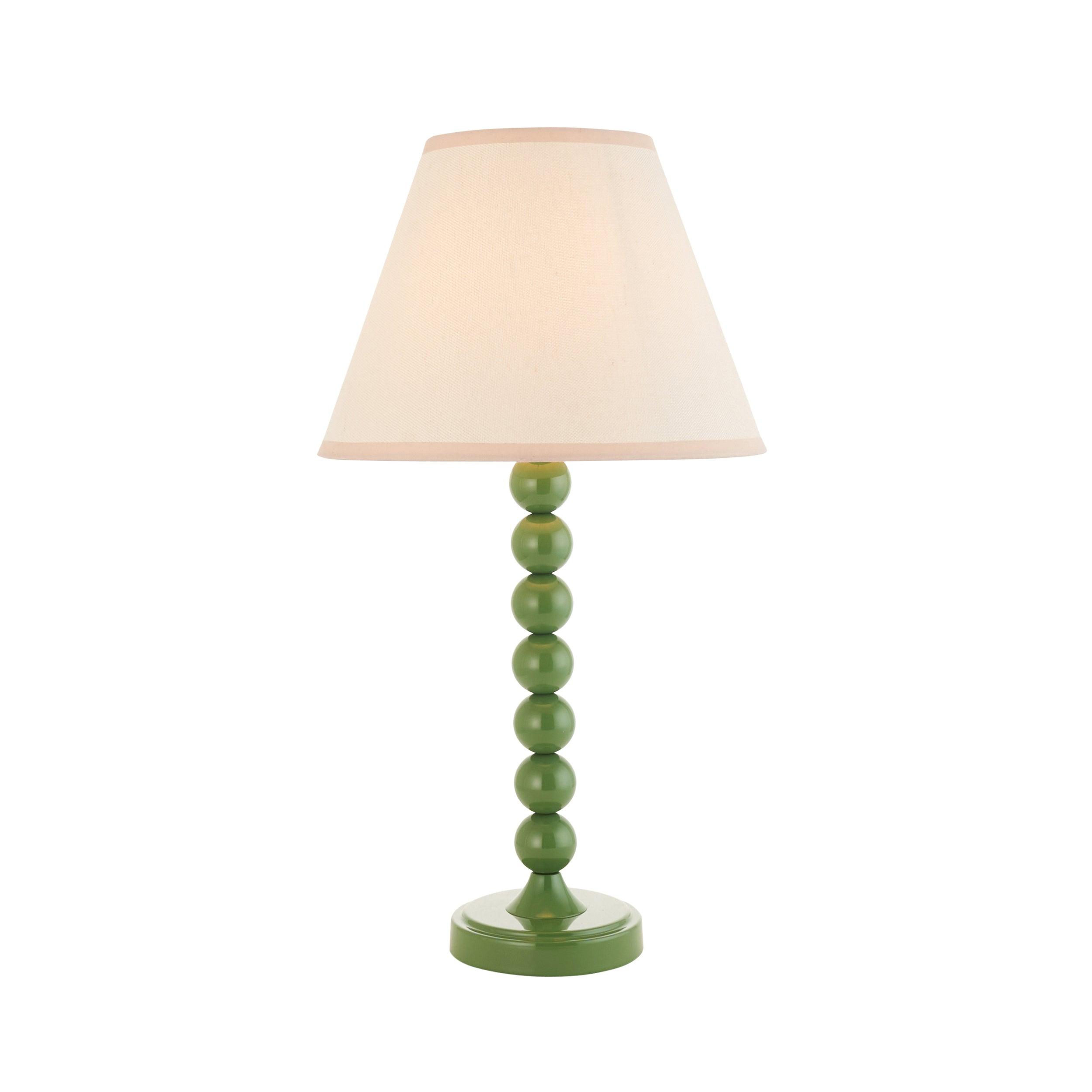Higgledy Green Table Lamp & Ivy 25cm Vintage White Shade