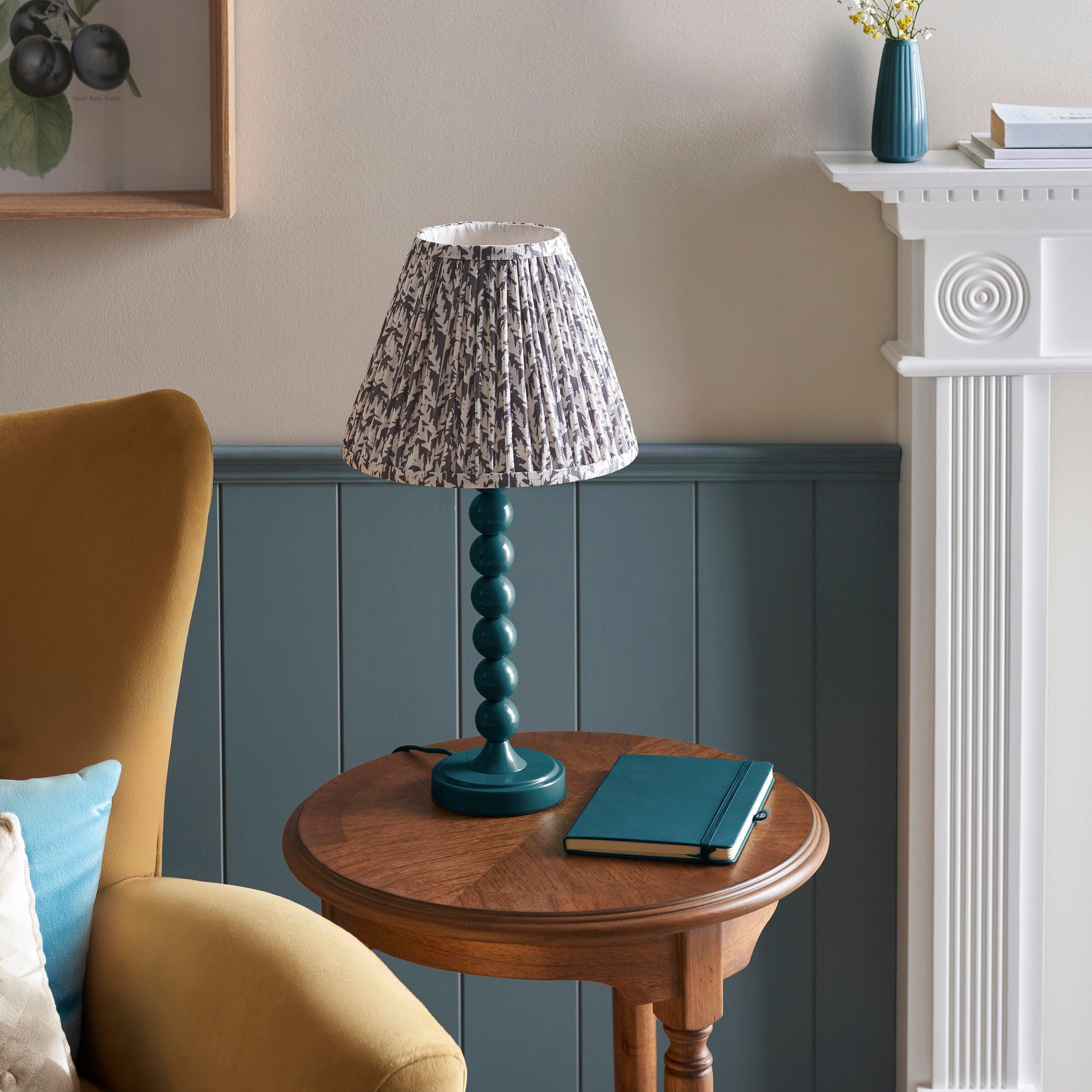 Higgledy Blue Table Lamp & Leaf 25cm Pearl Grey Shade