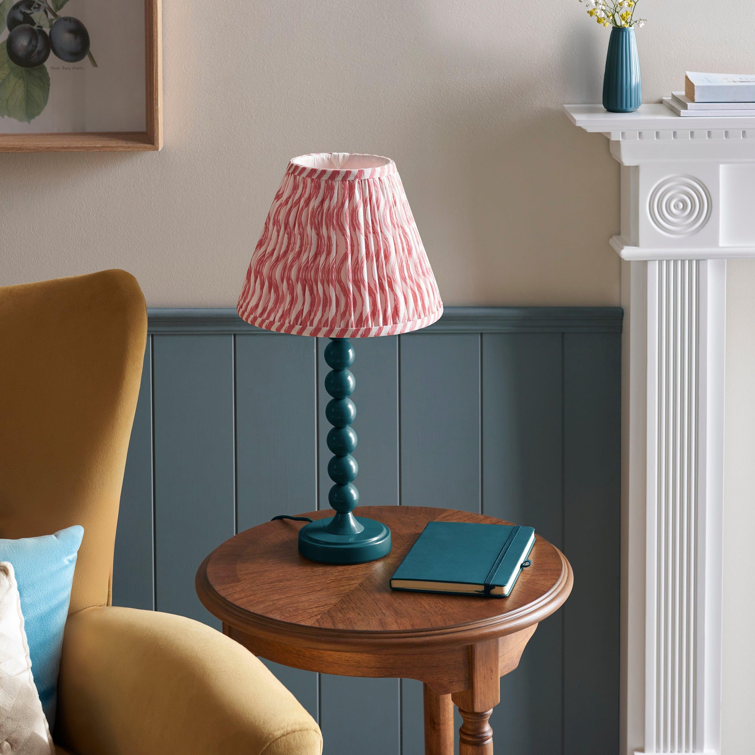 Higgledy Blue Table Lamp & Ripple 25cm Coral Pink Shade