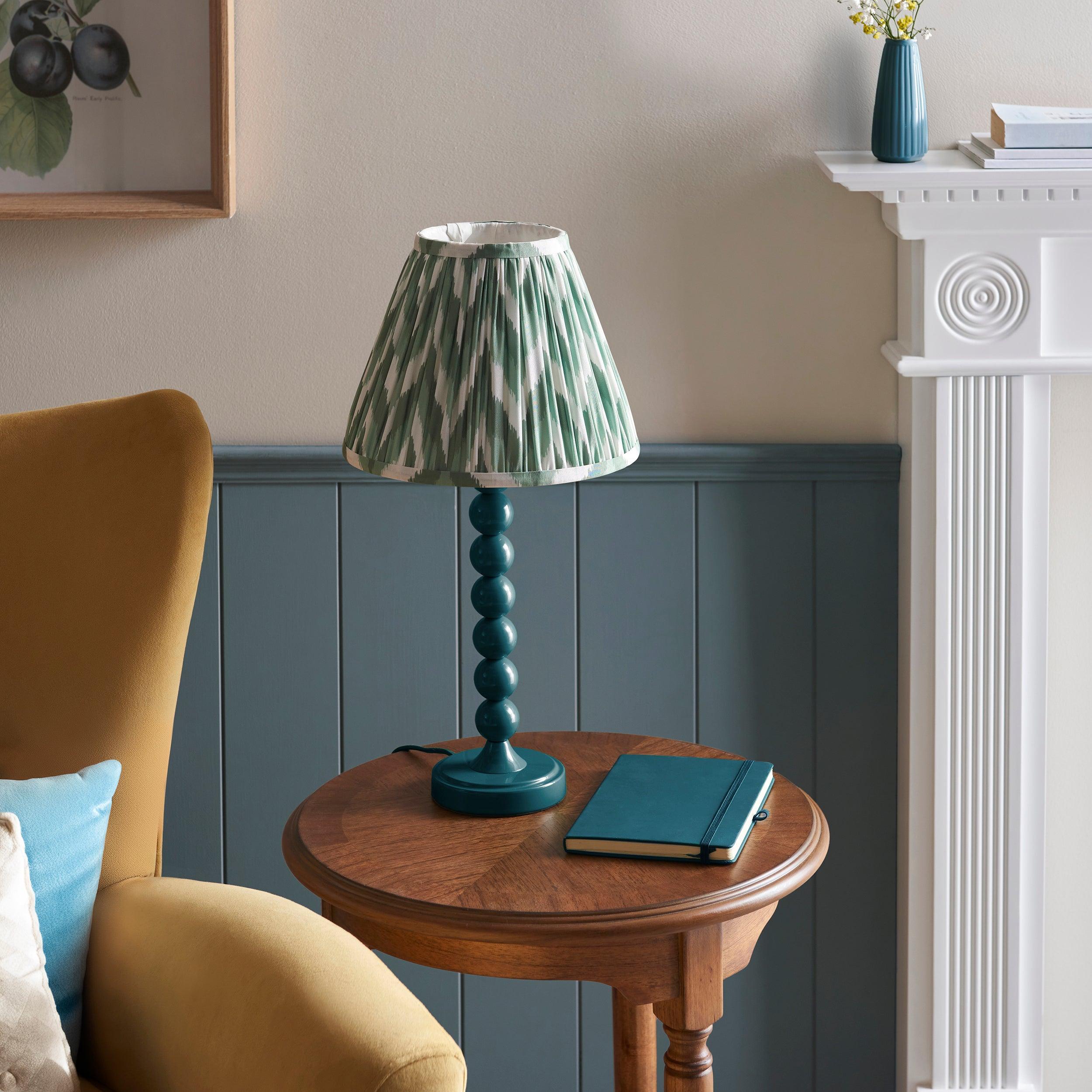 Higgledy Blue Table Lamp & Zigzag 25cm Cotswold Green Shade