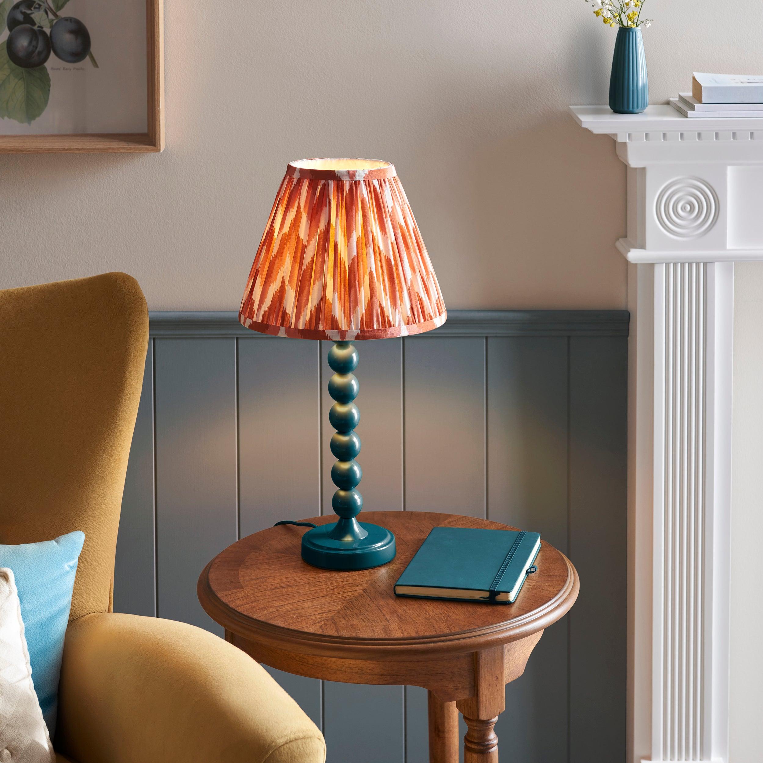 Higgledy Blue Table Lamp & Zigzag 25cm Apricot Orange Shade