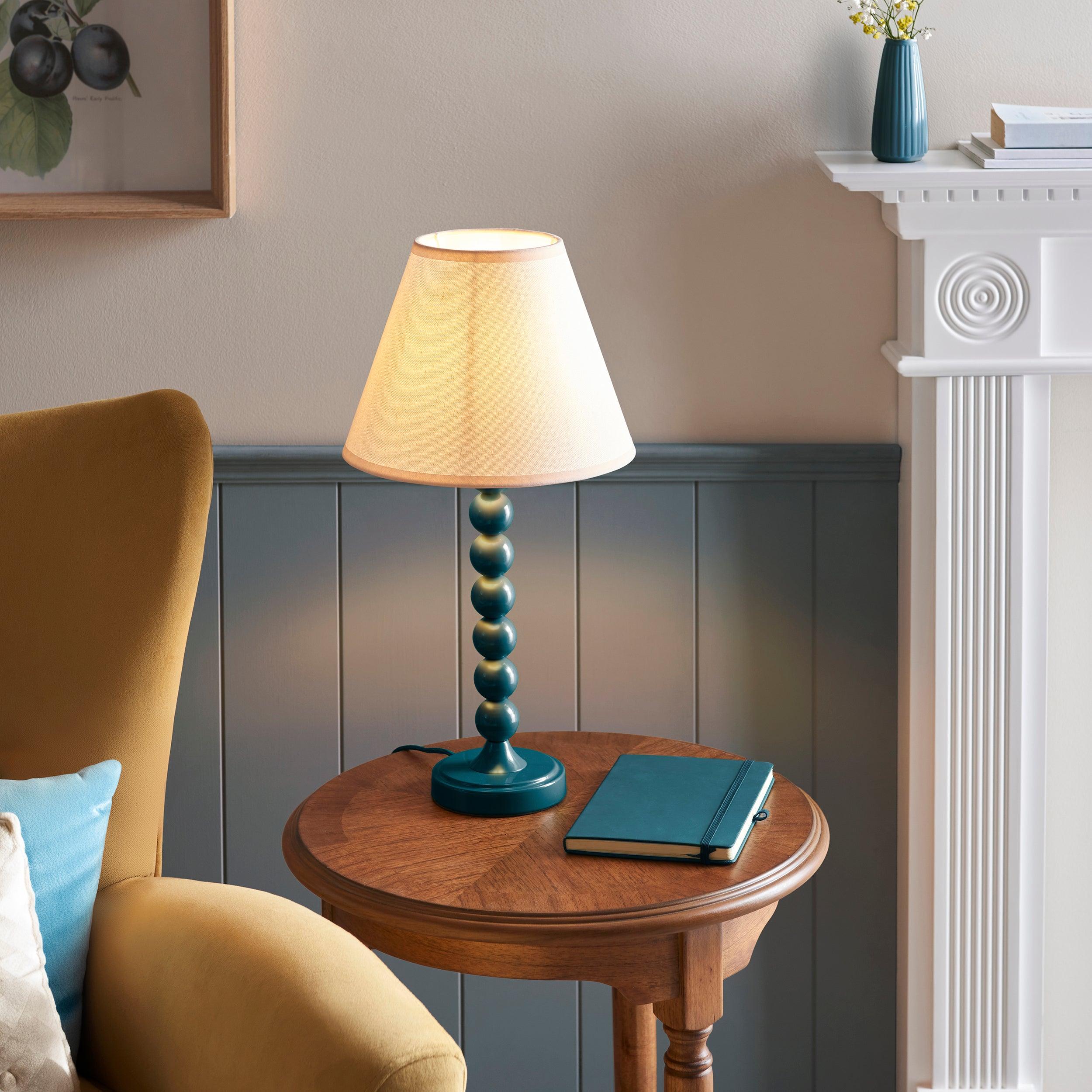 Higgledy Blue Table Lamp & Ivy 25cm Vintage White Shade