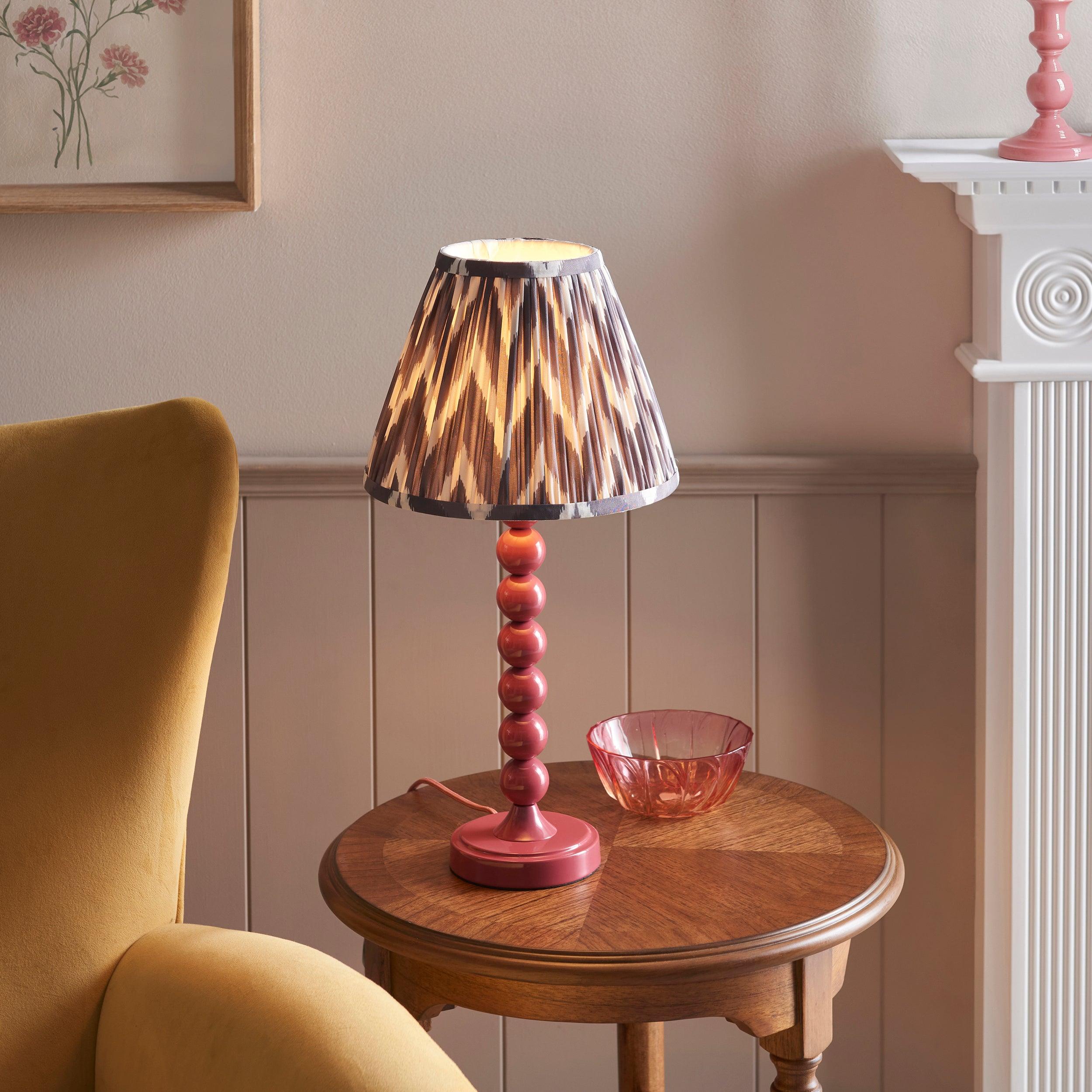 Higgledy Pink Table Lamp & Zigzag 25cm Pearl Grey Shade